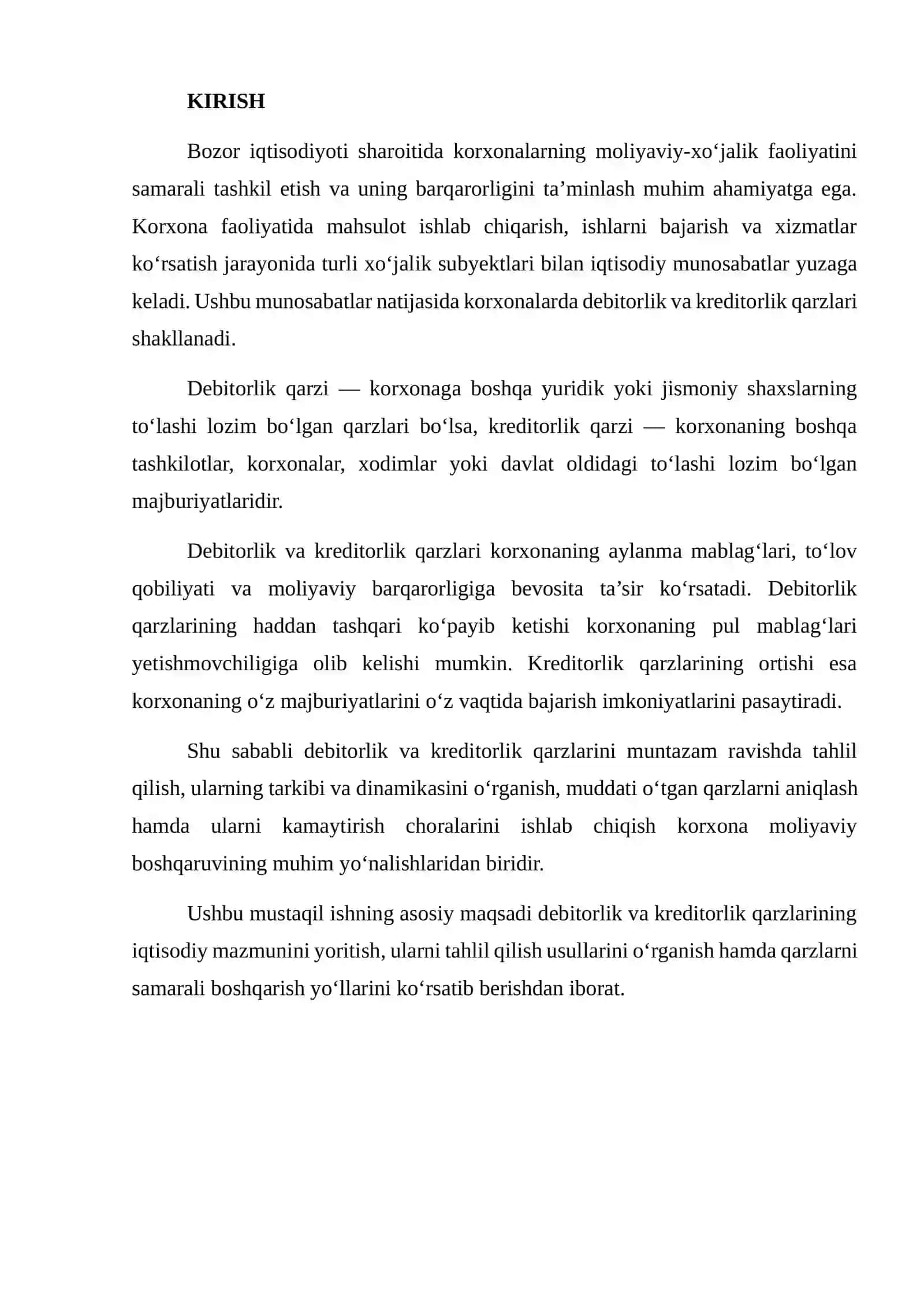 DEBITORLIK VA KREDITORLIK QARZLARINING IQTISODIY TAHLILI 2