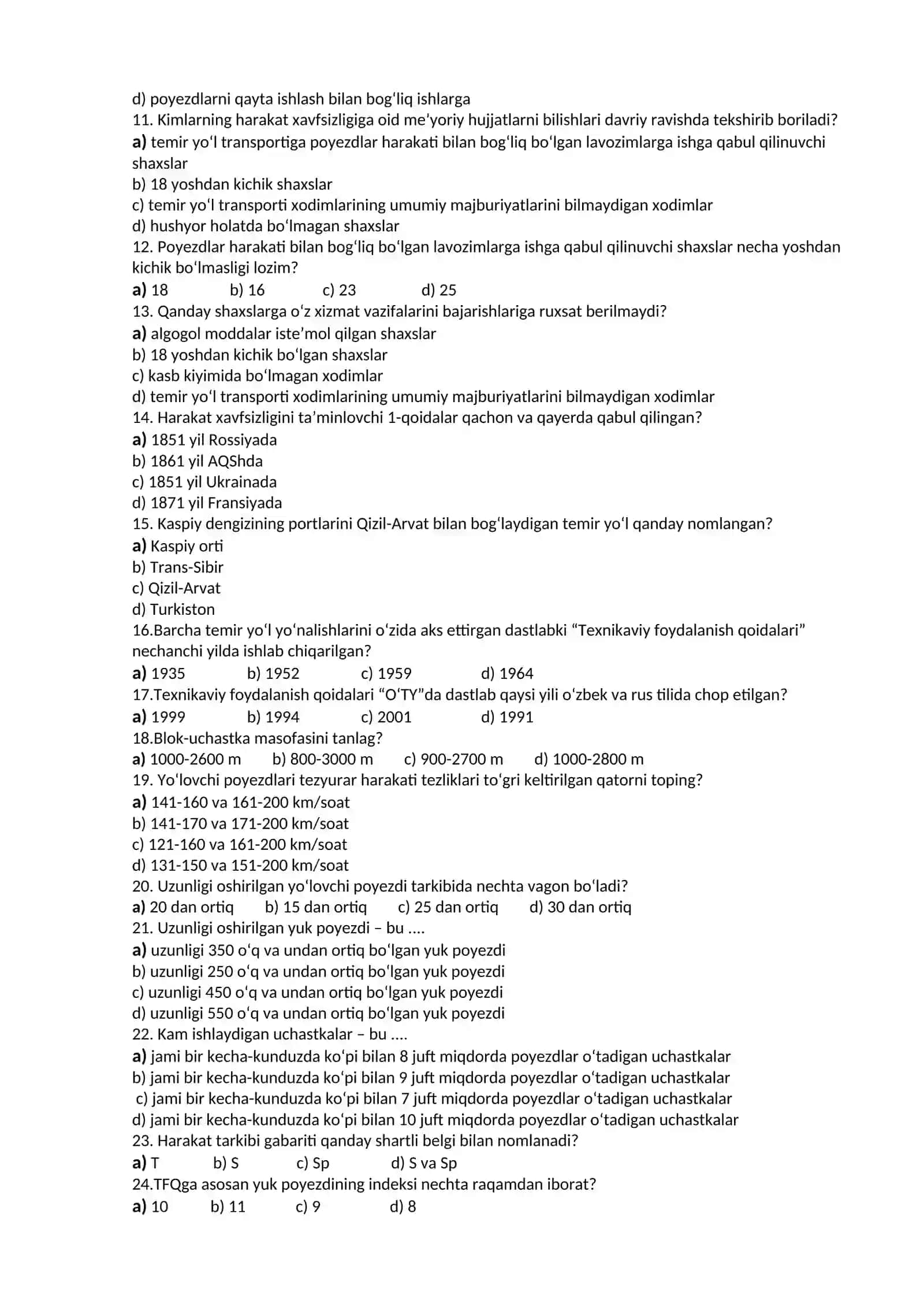 Bob bo‘yicha bilimlarni sinash uchun test savollari 2