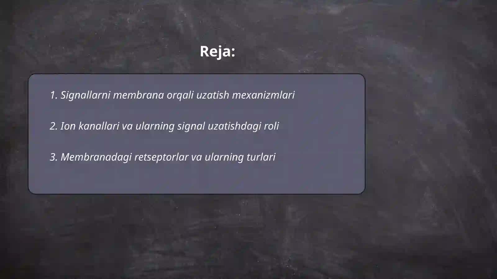 Signallarni membranalar orqali ótkazilishi. Membranalar buzilishlarni potologik jarayonni kelib chiqishida órni 2