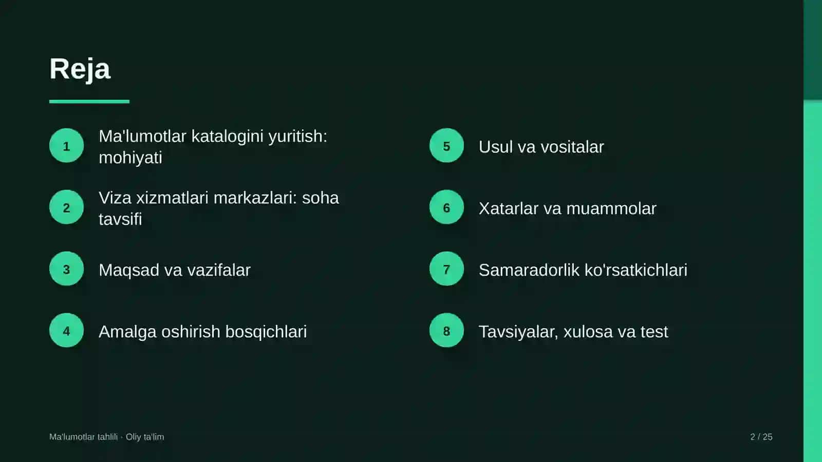 viza xizmatlari markazlarida ma'lumotlar katalogini yuritish 6921 2