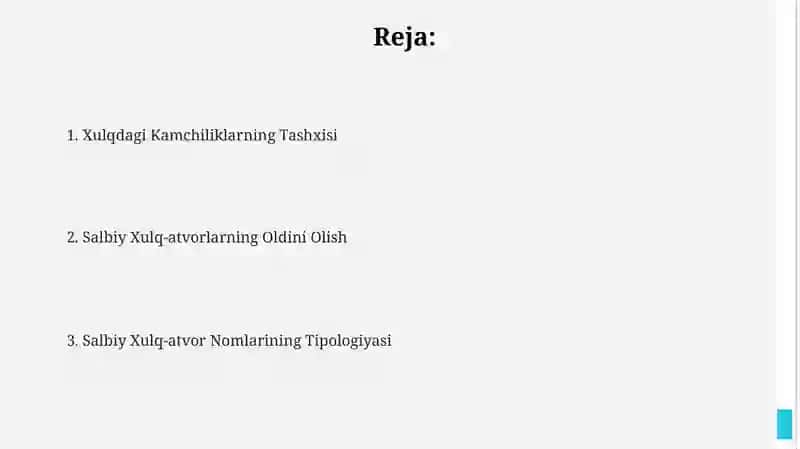 Xulq atvordagi salbiy og'ishlar tipologiyasi 2