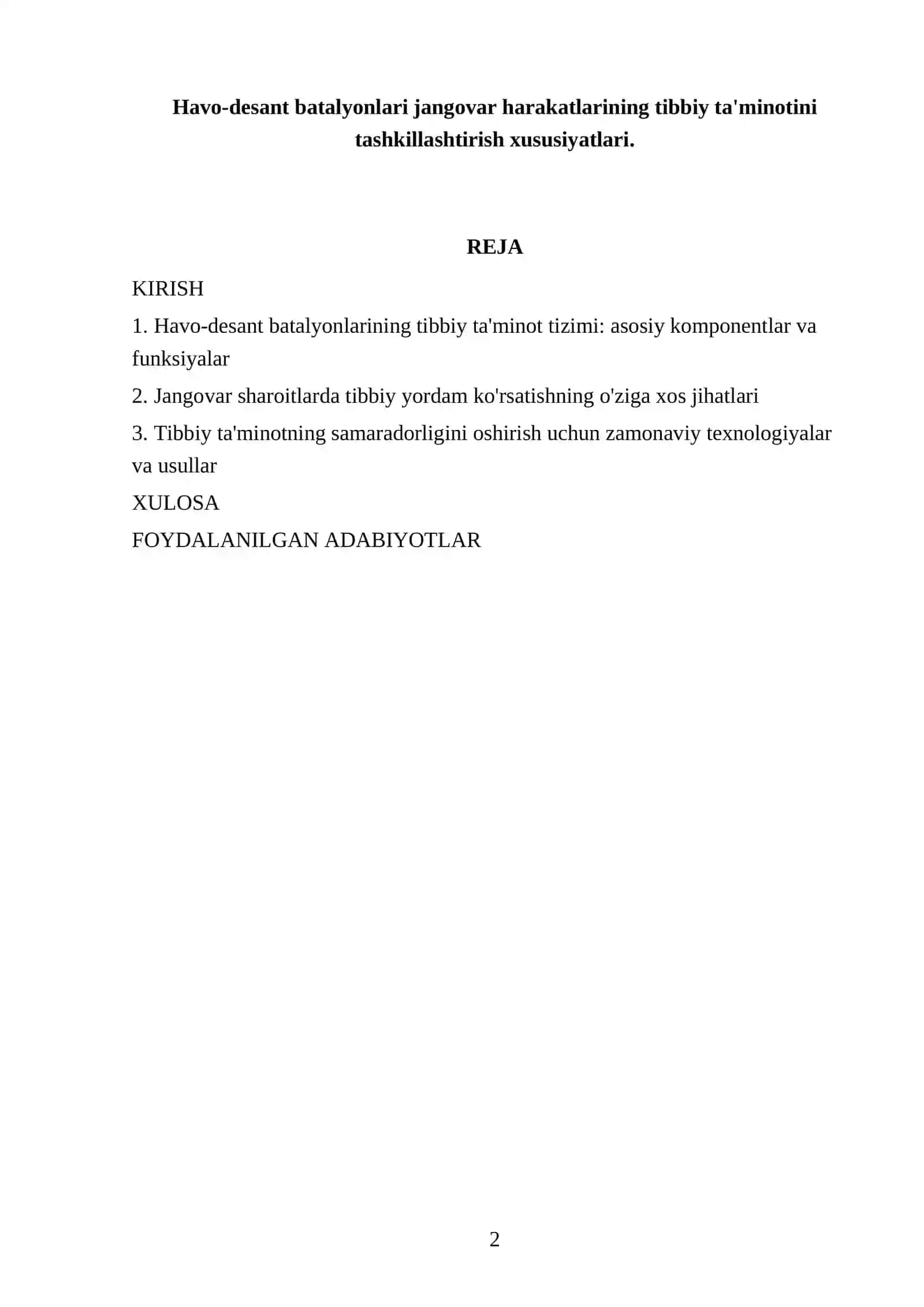 Havo-desant batalyonlari jangovar harakatlarining tibbiy ta'minotini tashkillashtirish xususiyatlari 2