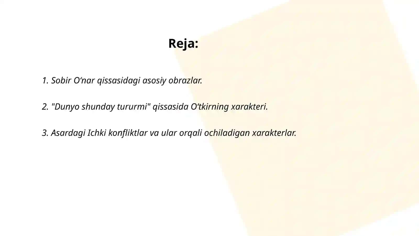 Sobir Oʻnar dunyo shunday TURURMI qissasi tahlili obrazlar xarakteri 2