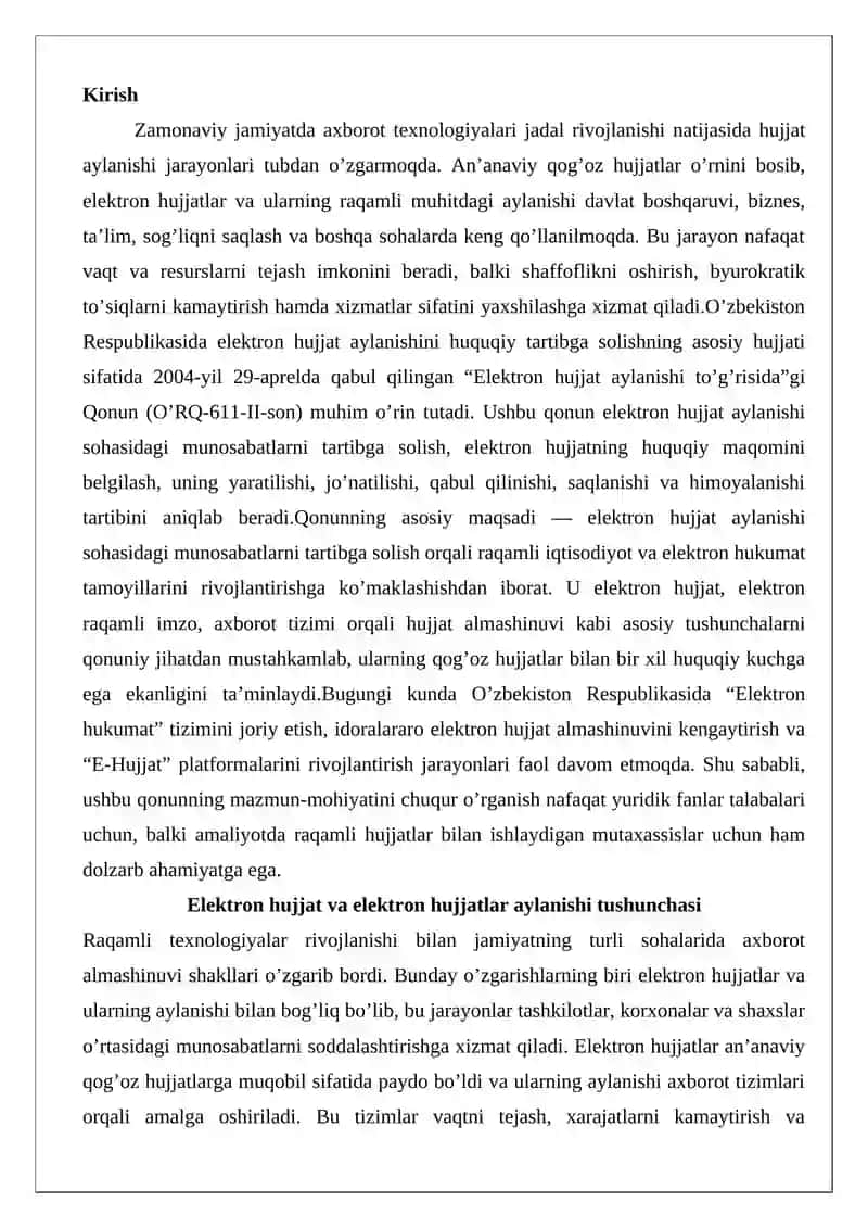 Elektron hujjatlar aylanishi to’g’risidagi qonunning mazmun-mohiyatini o’rganish 2