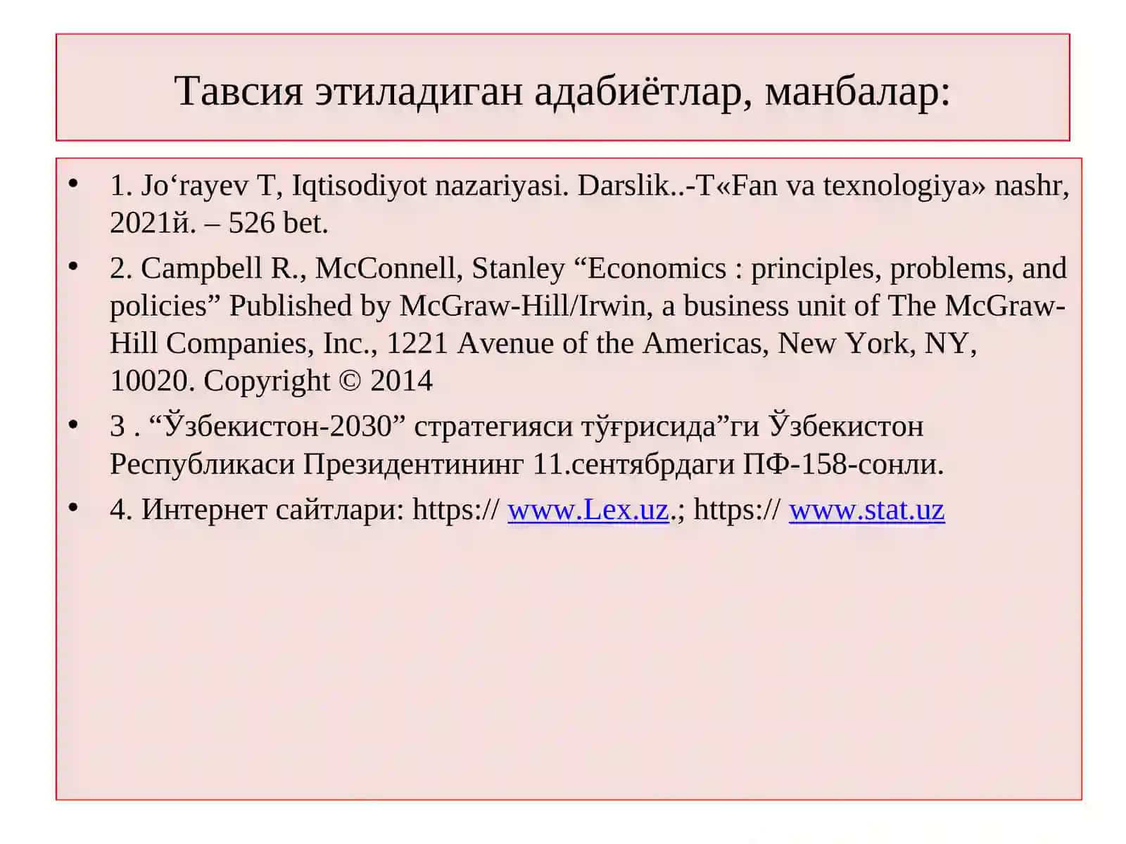 Milliy iqtisodiyot va uning makroiqtisodiy o'lchamlari 2