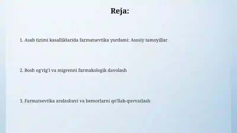 Nerv tizimi faoliyati buzilishi (bosh og'riqlari migren )da farmasevtik yordam tamoyillari 2