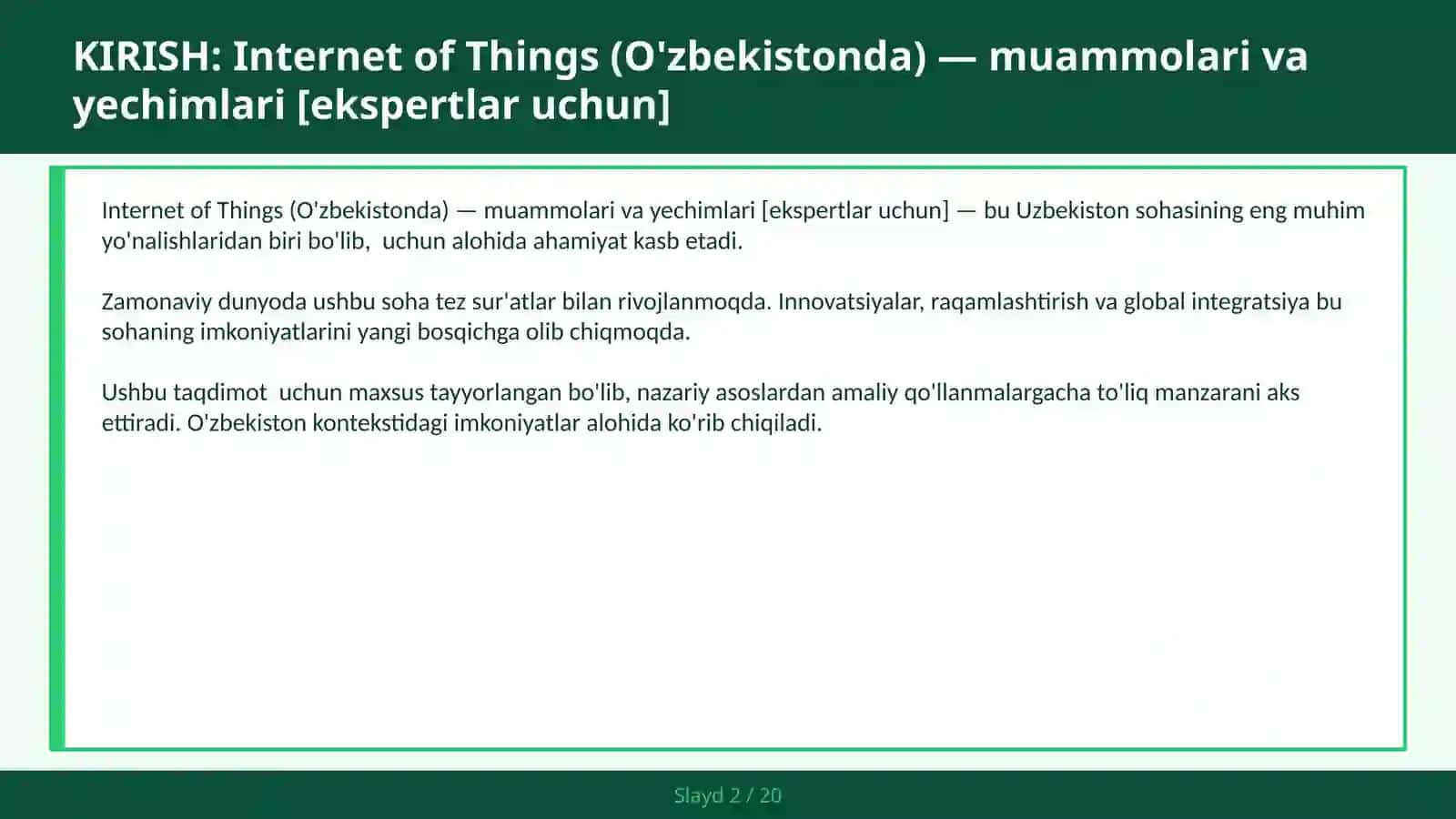 Internet of Things (O'zbekistonda) — muammolari va yechimlari [ekspertlar uchun] 2