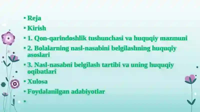 Qon-qarindoshlik.Bolalarning nasl-nasabi belgilash 2