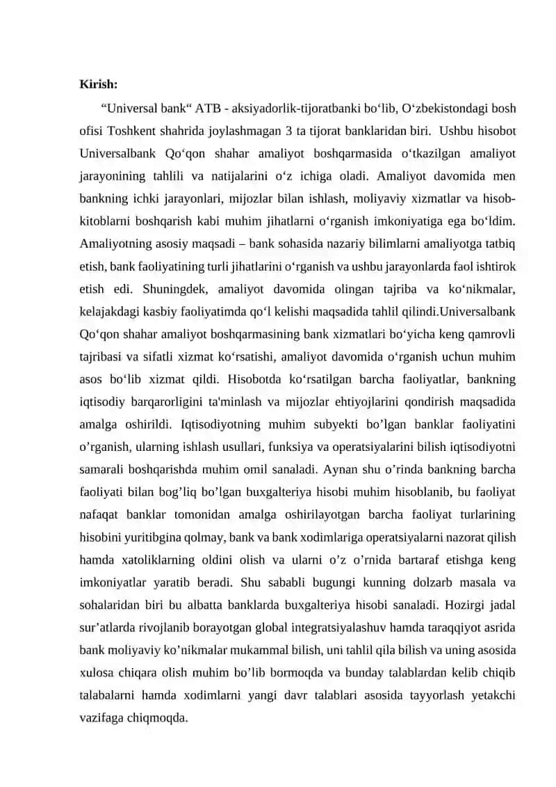 Universalbank ATB Qo‘qon shahar amaliyot boshqarmasida 2
