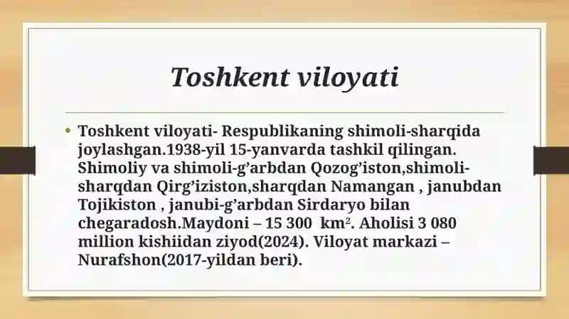 Toshkent Viloyati iqtisodiyoti 2