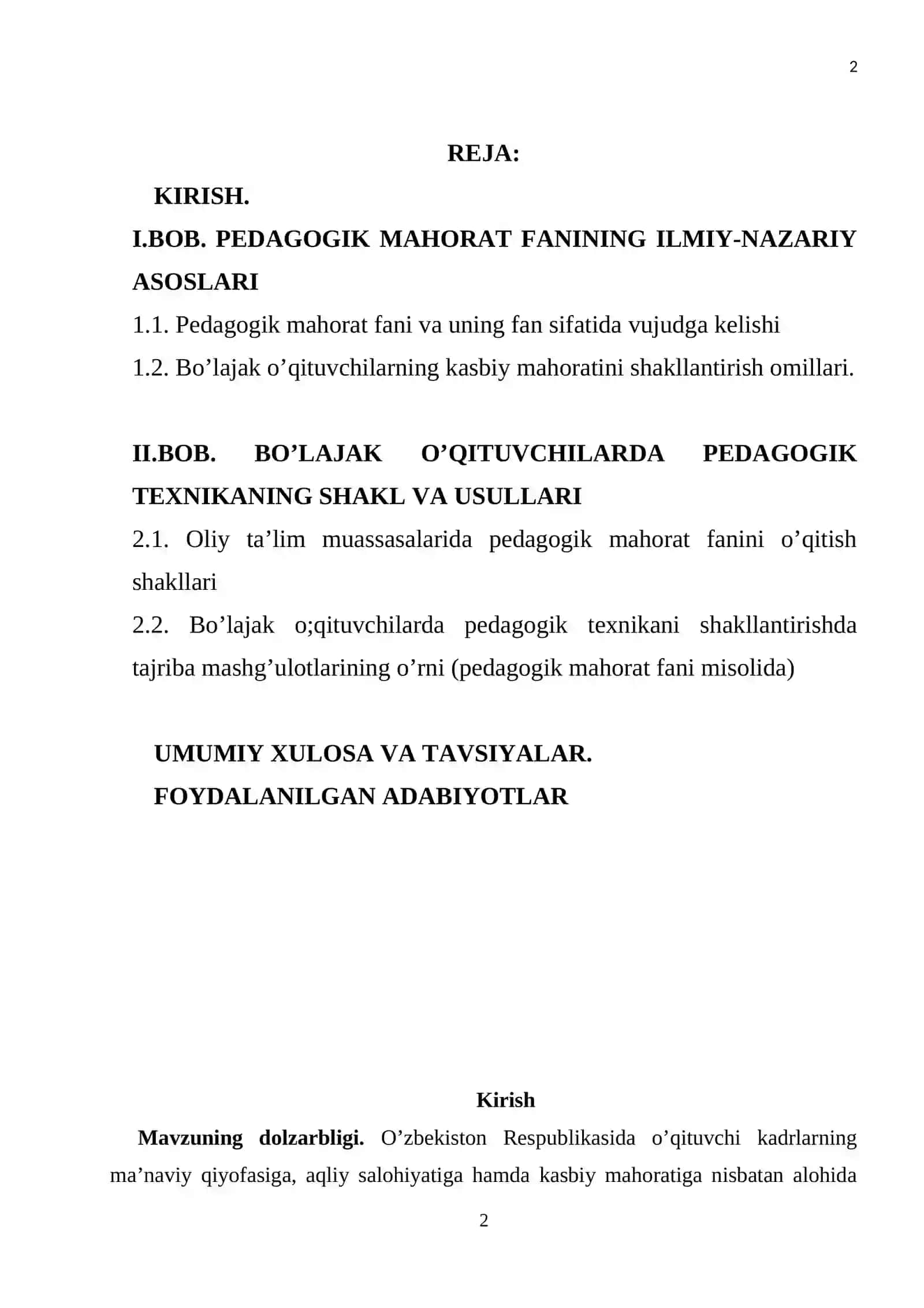 BO’LAJAK O’QITUVCHIDA PEDAGOGIK TEXNIKANI SHAKLLANTIRISHDA PEDAGOGIK MAHORAT FANINING O’RNI 2