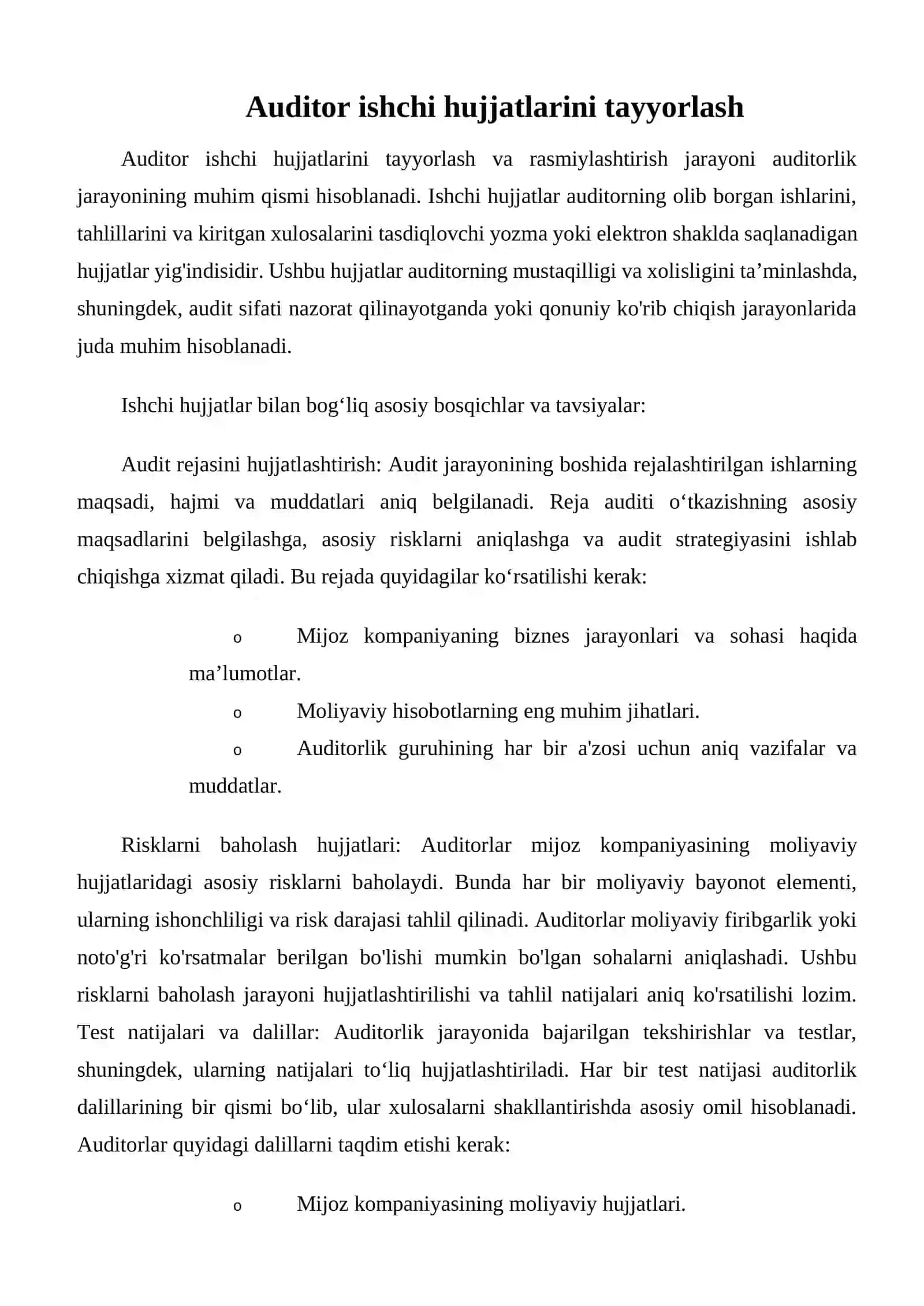 Auditor ishchi hujjatlarini tayyorlash 2