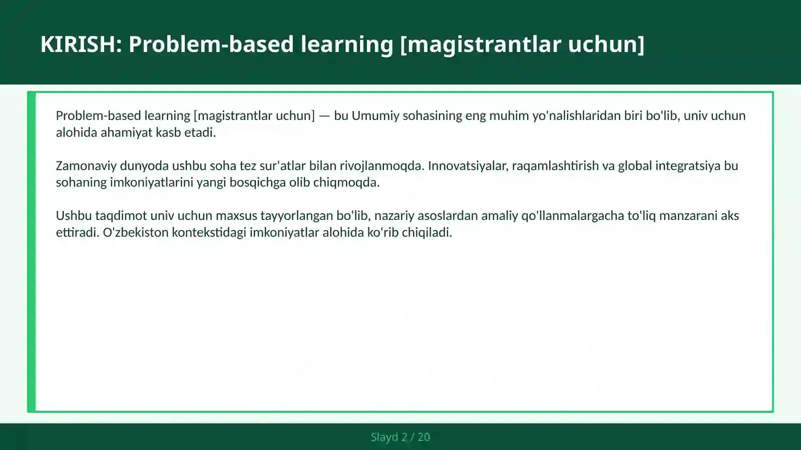 Problem-based Learning [magistrantlar uchun] 2