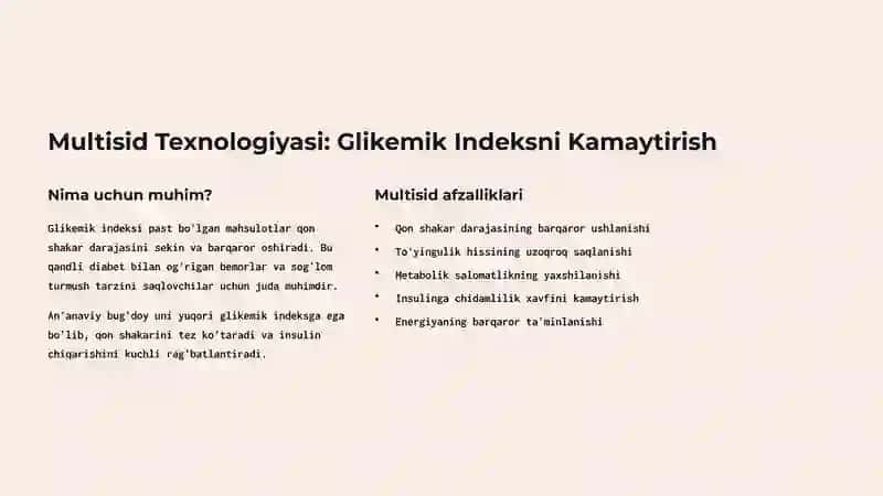 Multisid Texnologiyasi: Glikemik Indeksni Kamaytirish 2