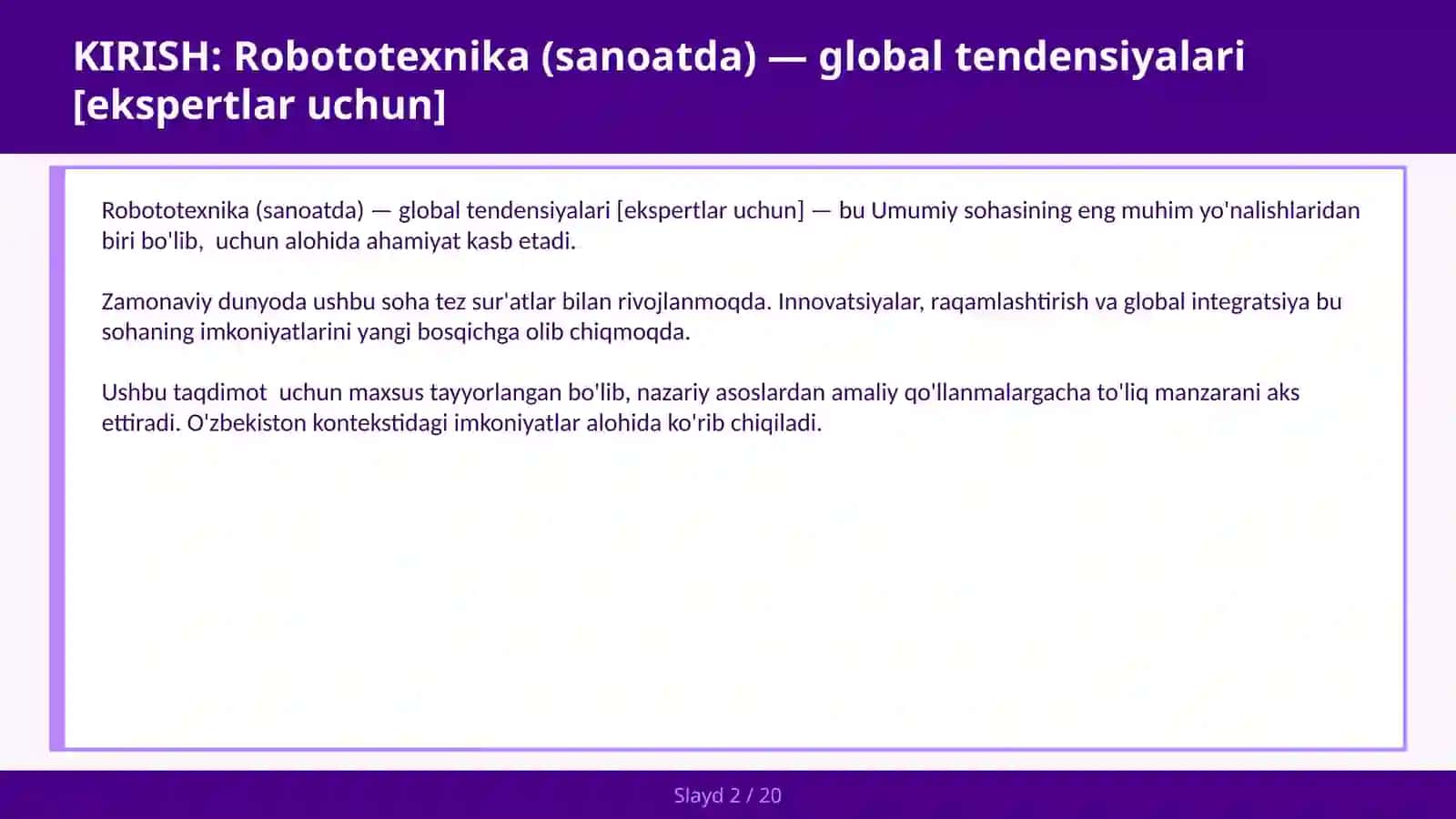 Robototexnika (sanoatda) — global tendensiyalari [ekspertlar uchun] 2