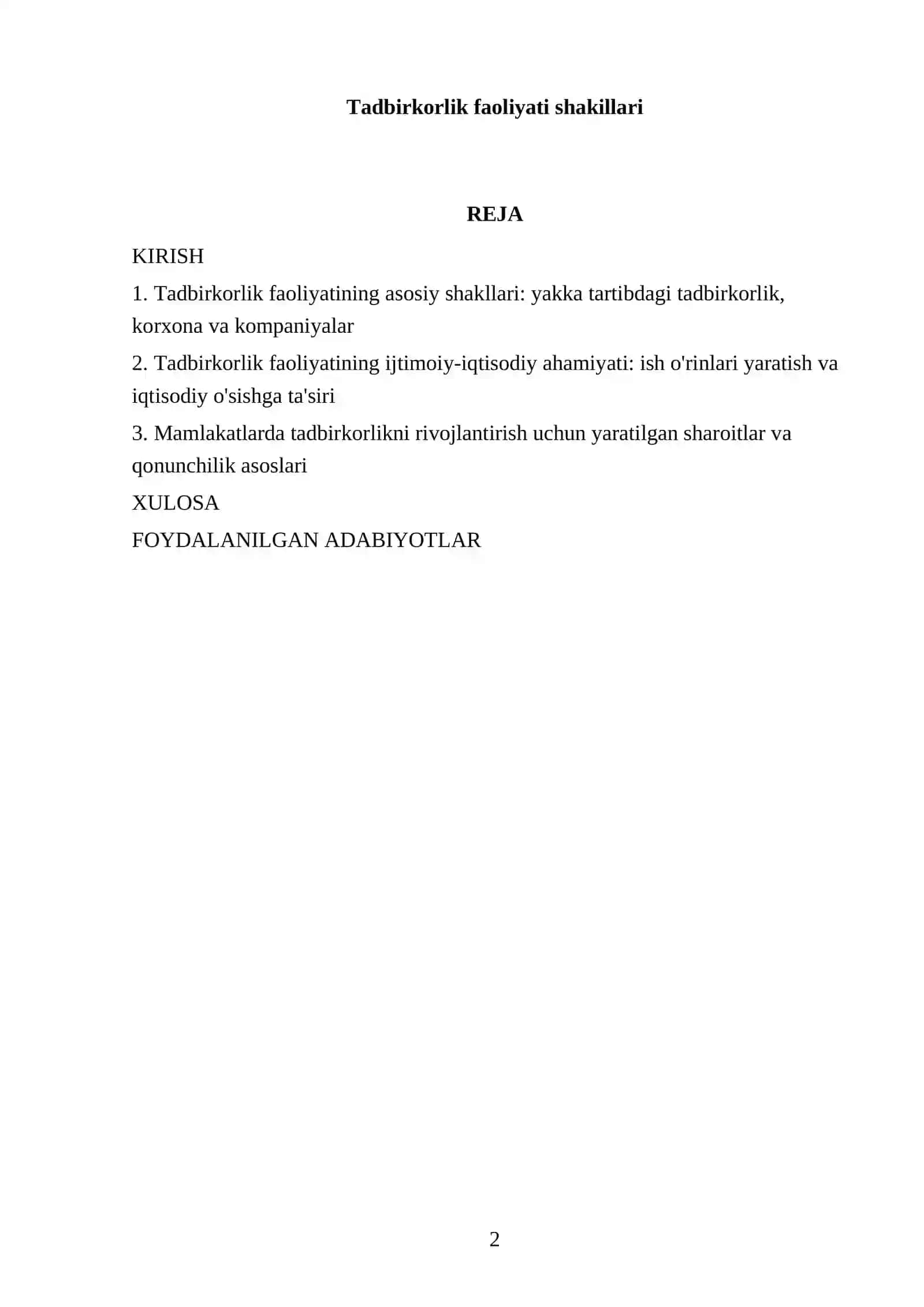 Tadbirkorlik faoliyati shakillari 2