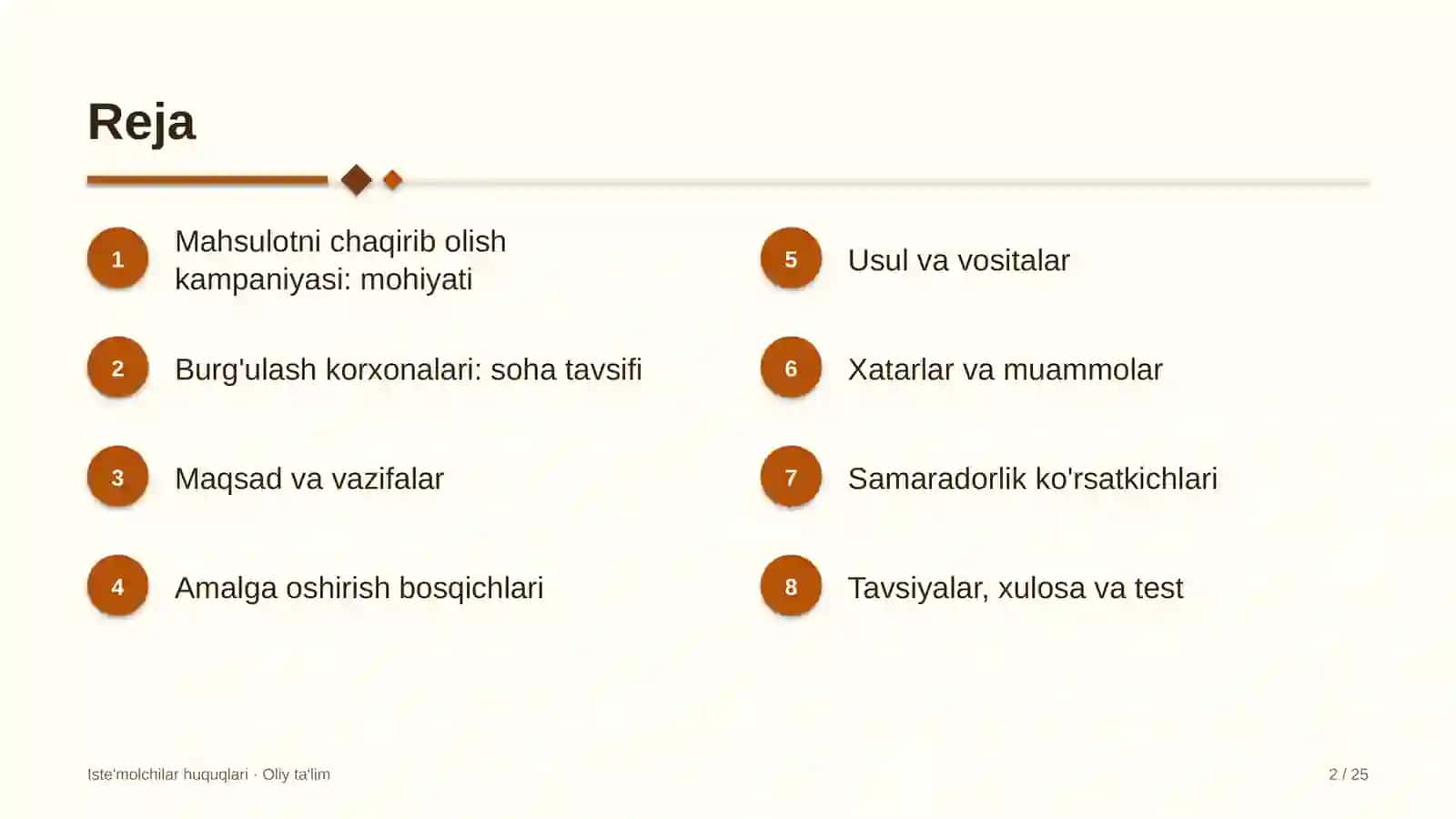 Burg'ulash korxonalarida mahsulotni chaqirib olish kampaniyasini o'tkazish 2