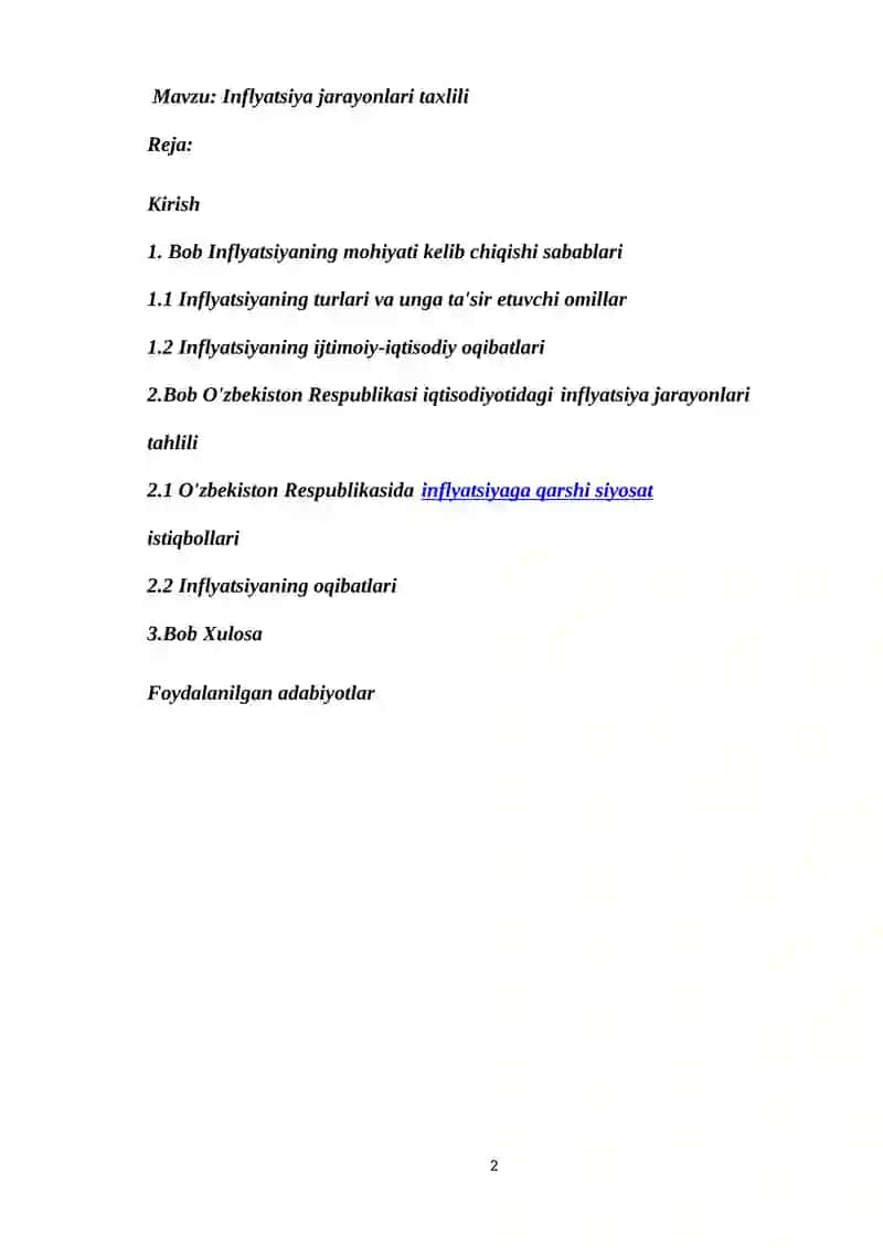 Inflyatsiya jarayonlari tahlili 2