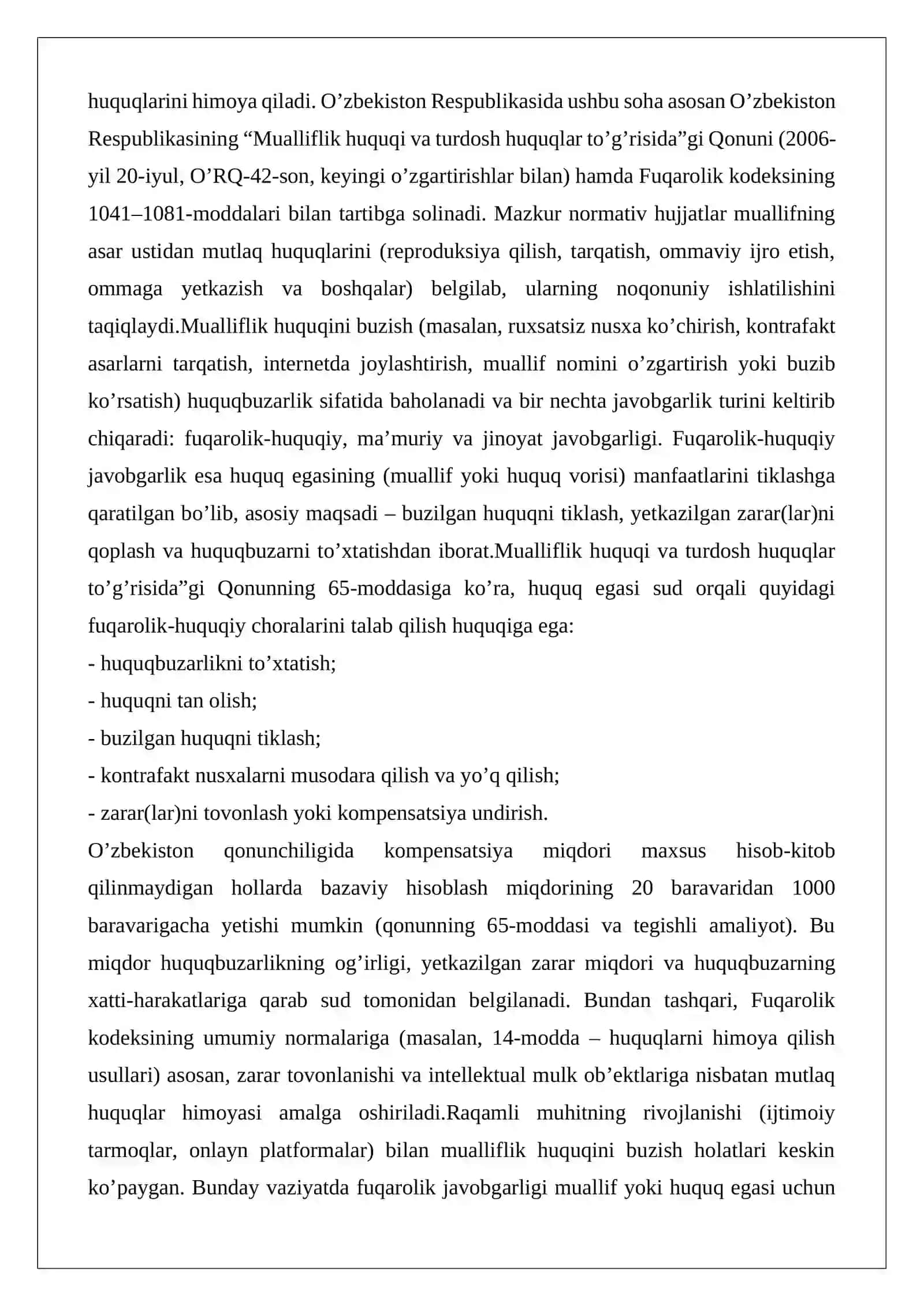Mualliflik huquqini buzganlik uchun fuqarolik-huquqiy javobgarlik 2