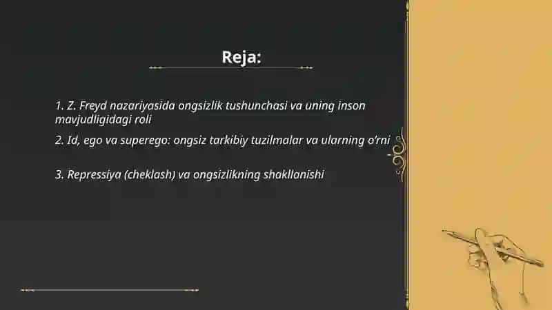 Z. Freyd bo‘yicha ongsizlik inson mavjudligining asosi sifatida 2
