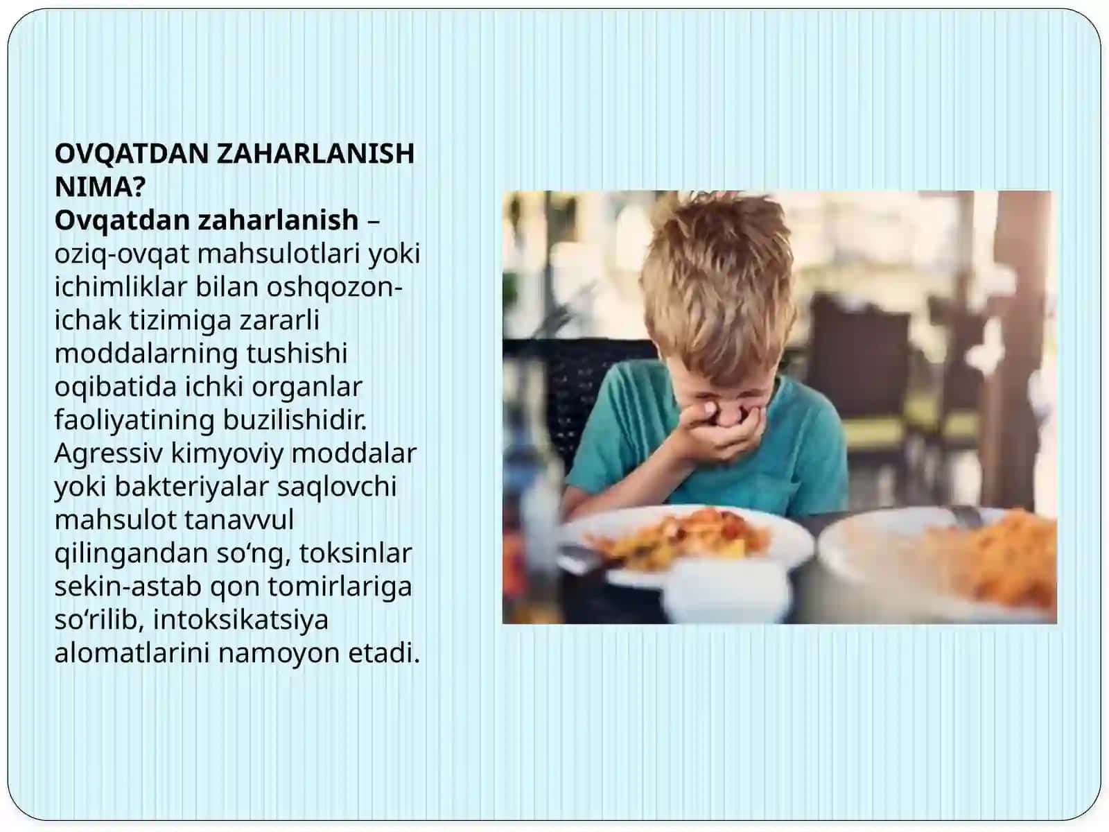 OVQATDAN ZAHARLANISH VA UNI OLDINI OLISH CHORALARI. 2