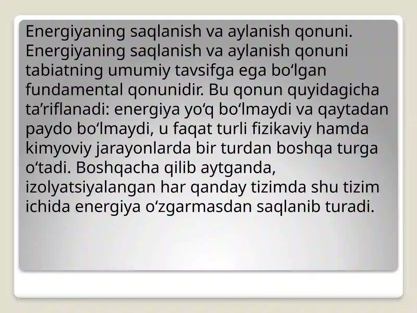 Termodinamikaning1-qonuni.Ichkienergiya.Kengayishishi.Entalpiya.Entropiya 2
