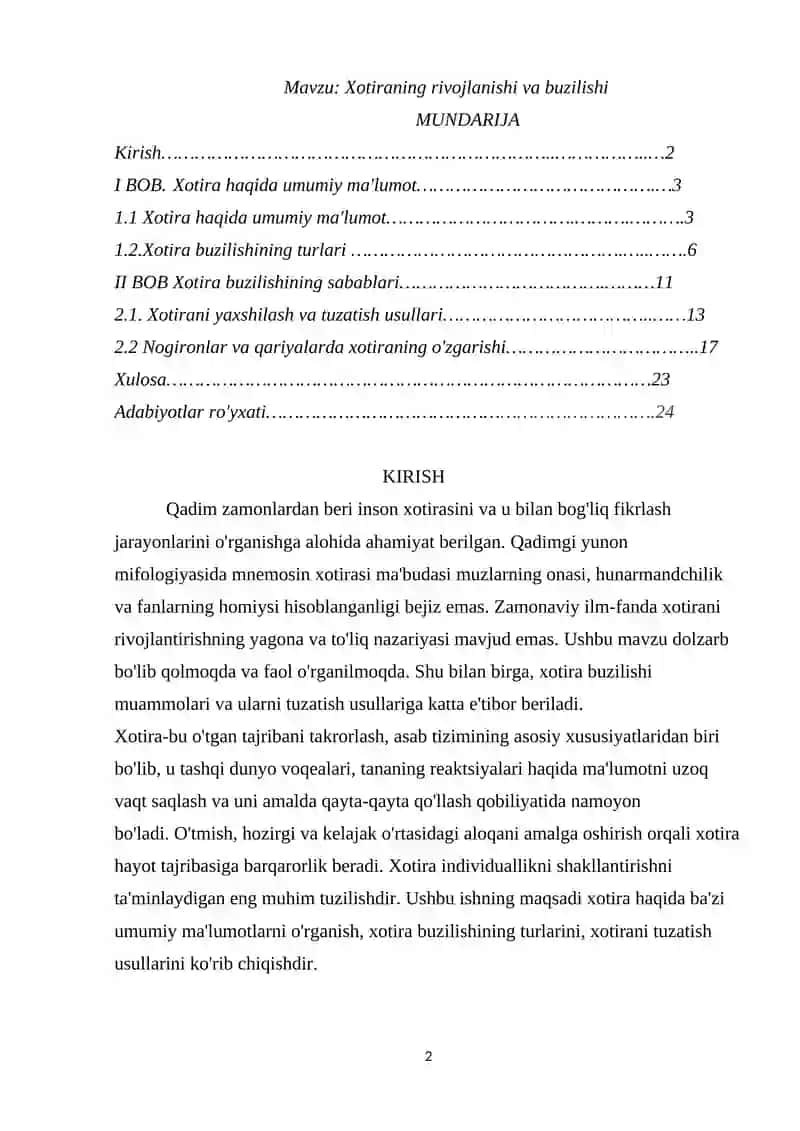 Xotiraning buziliashi va rivojlanishi 2