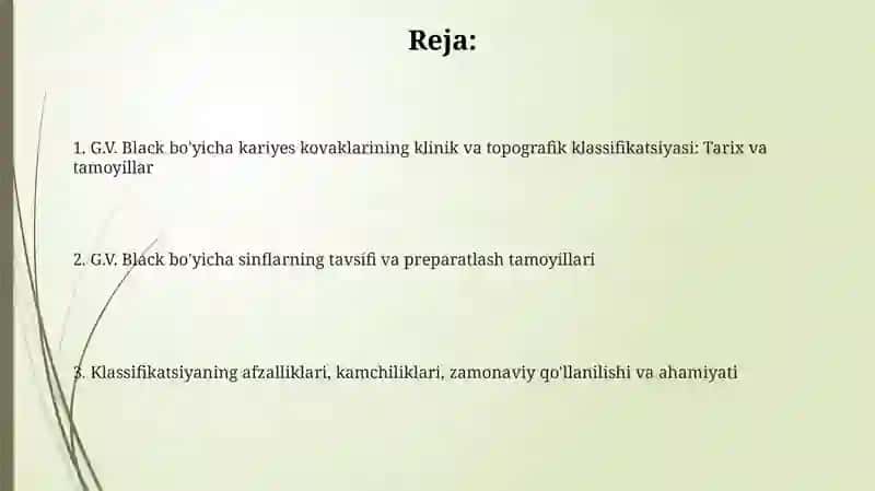 G.V. Black bo'yicha karies tasnifi 2