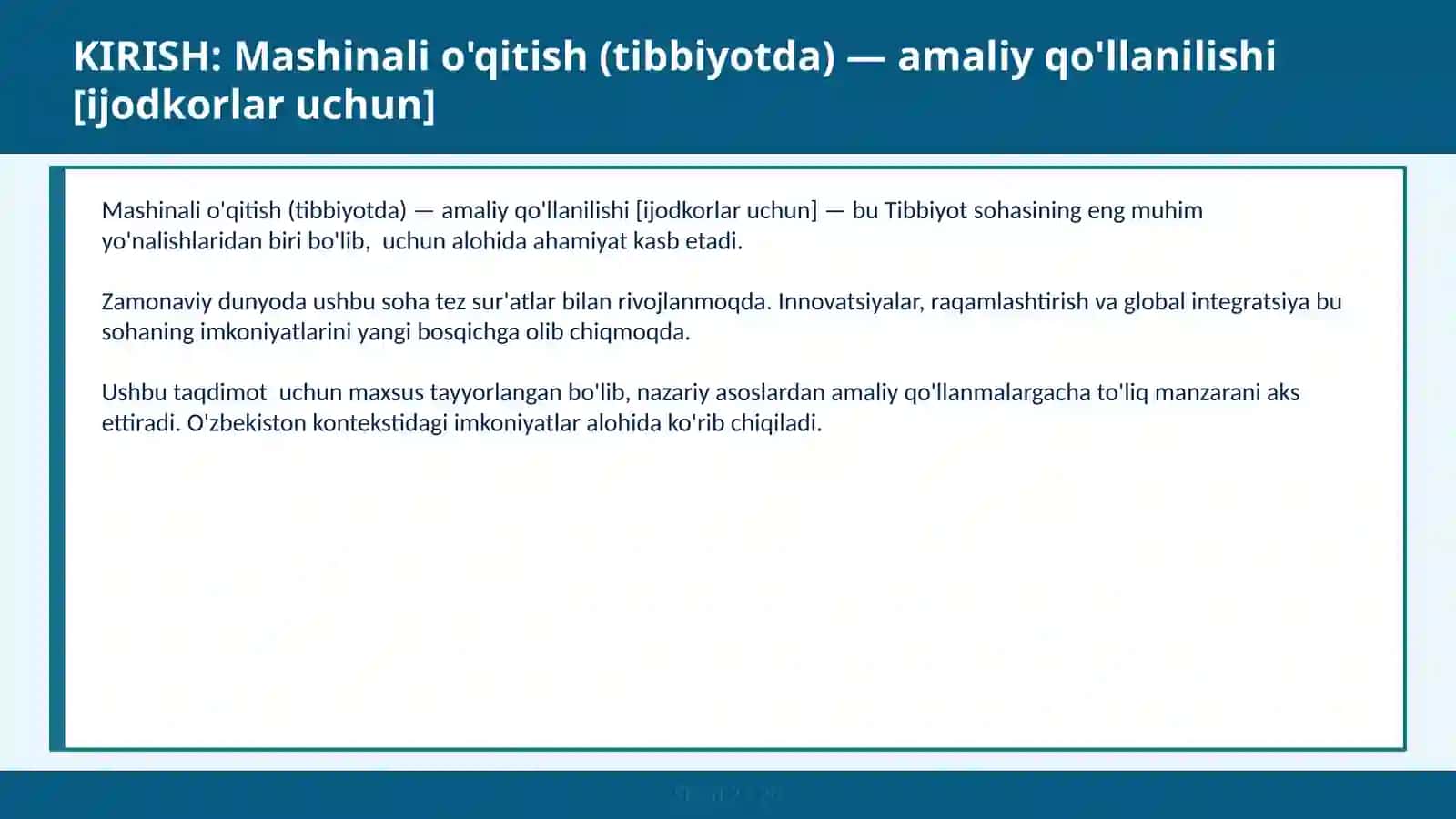 Mashinali o'qitish (tibbiyotda) — amaliy qo'llanilishi [Ijodkorlar uchun] 2