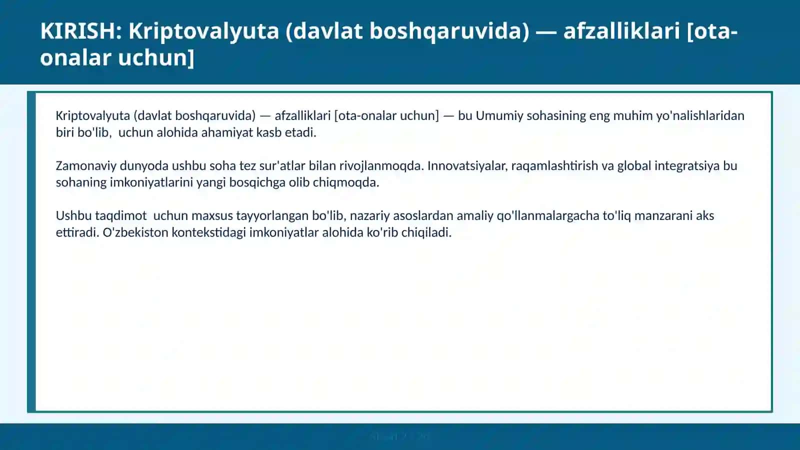 Kriptovalyuta (davlat boshqaruvida) — afzalliklari [ota-onalar uchun] 2