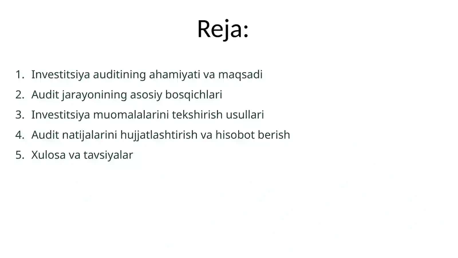 Moliyaviy investitsiyalar harakati bilan bog’liq muomalalar auditini tashkil etish 2