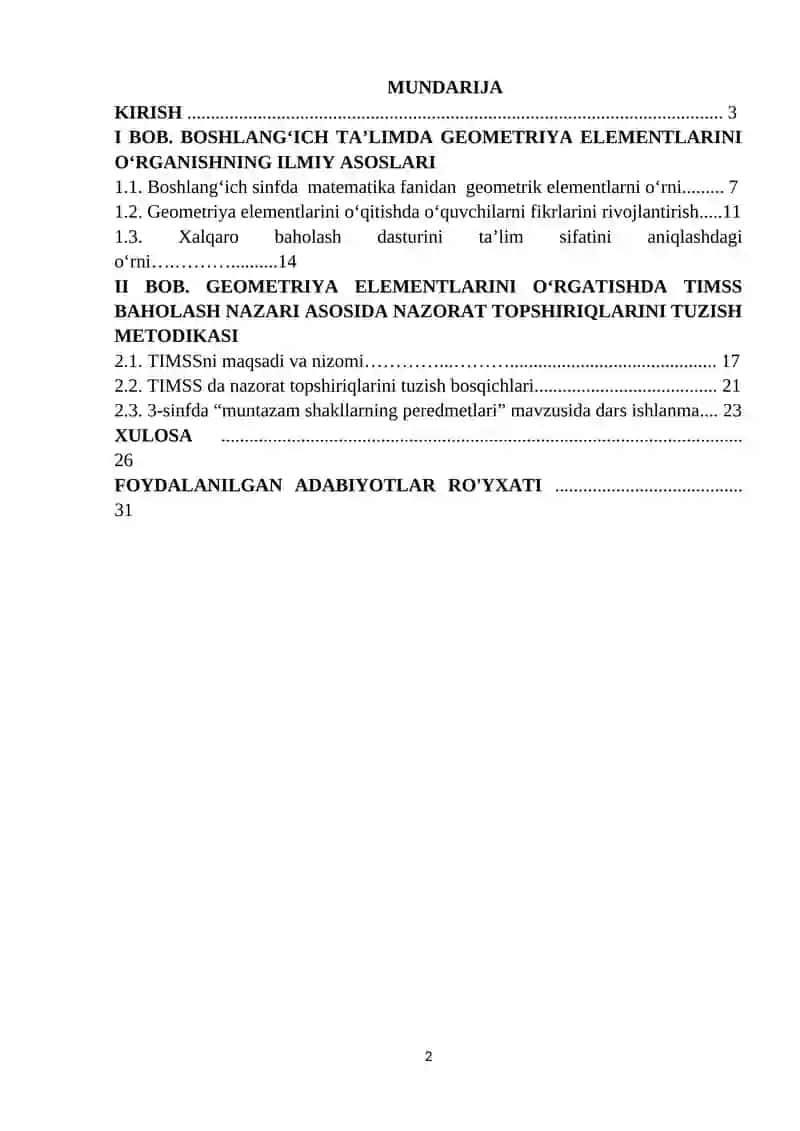Geometriya elementlarini oʻrgatishda TIMSS baholash mezoni asosida nazorat qilish uchun topshiriqlar tuzish 2