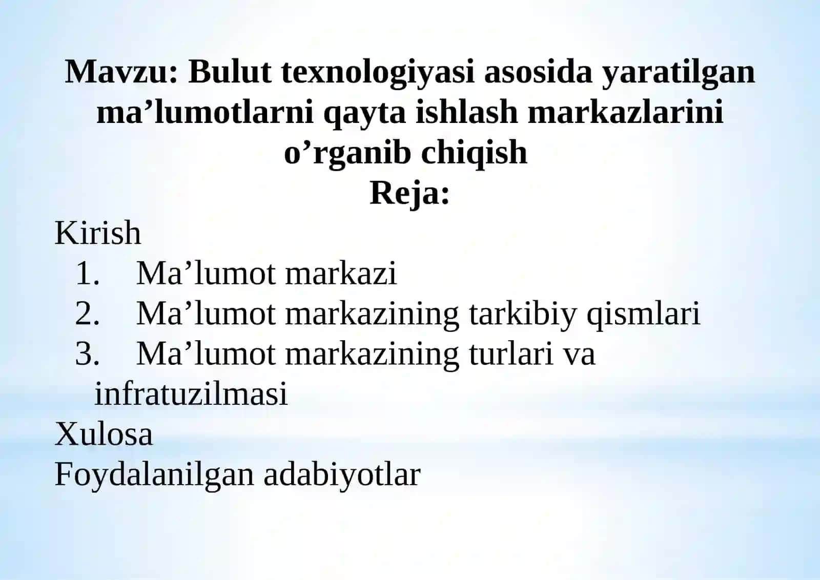 Buluttexnologiyasiasosidayaratilganma’lumotlarniqaytaishlashmarkazlari 2