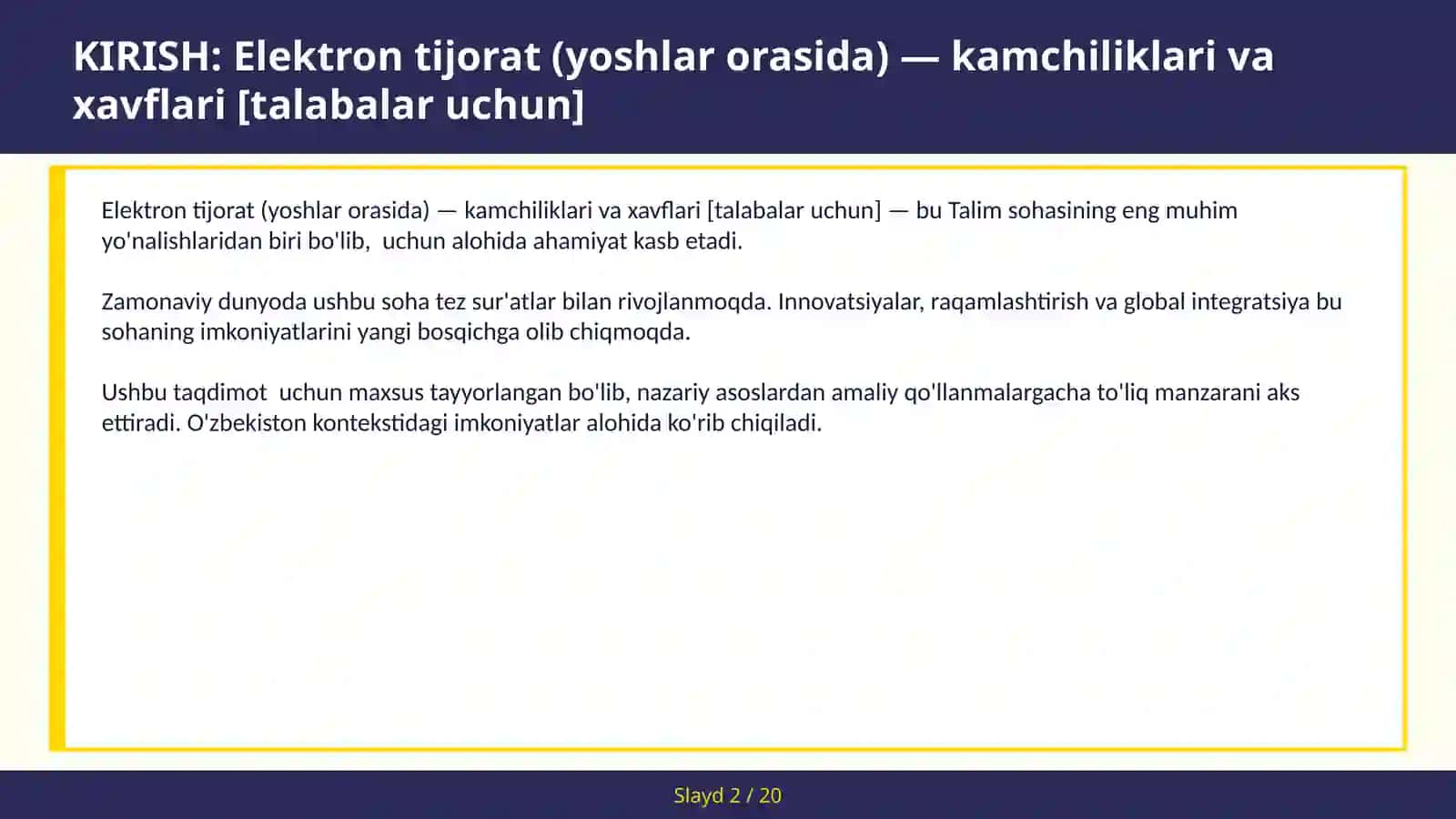 ELEKTRON TIJORAT (YOSHLAR ORASIDA) — KAMCHILIKLARI VA XAVFLARI [TALABALAR UCHUN] 2