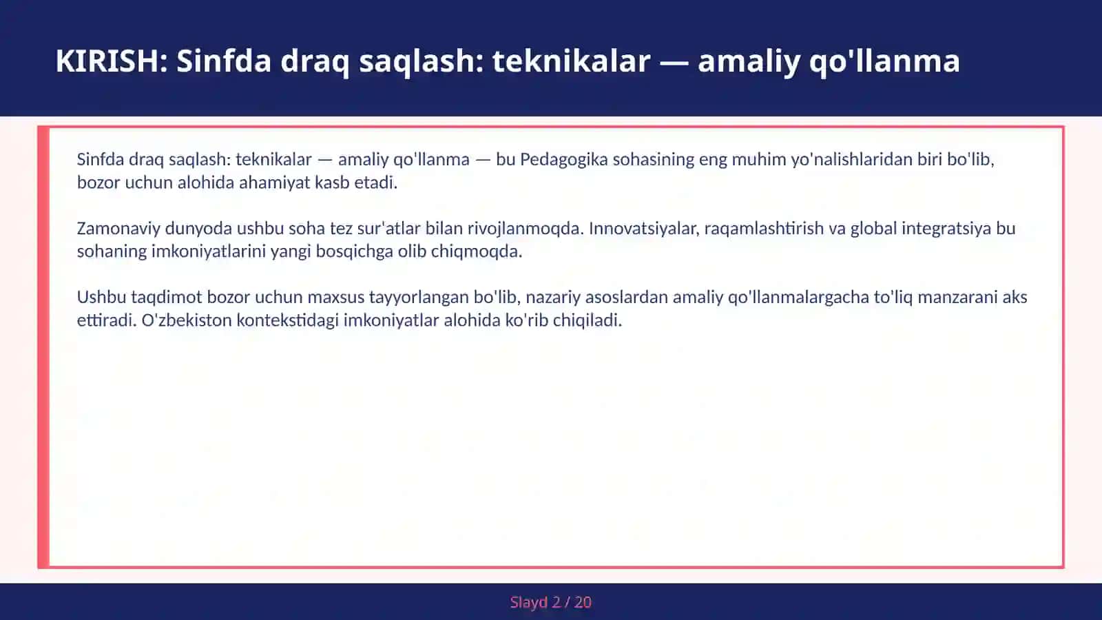 Sinfda draq saqlash: teknikalar — amaliy qo'llanma 2