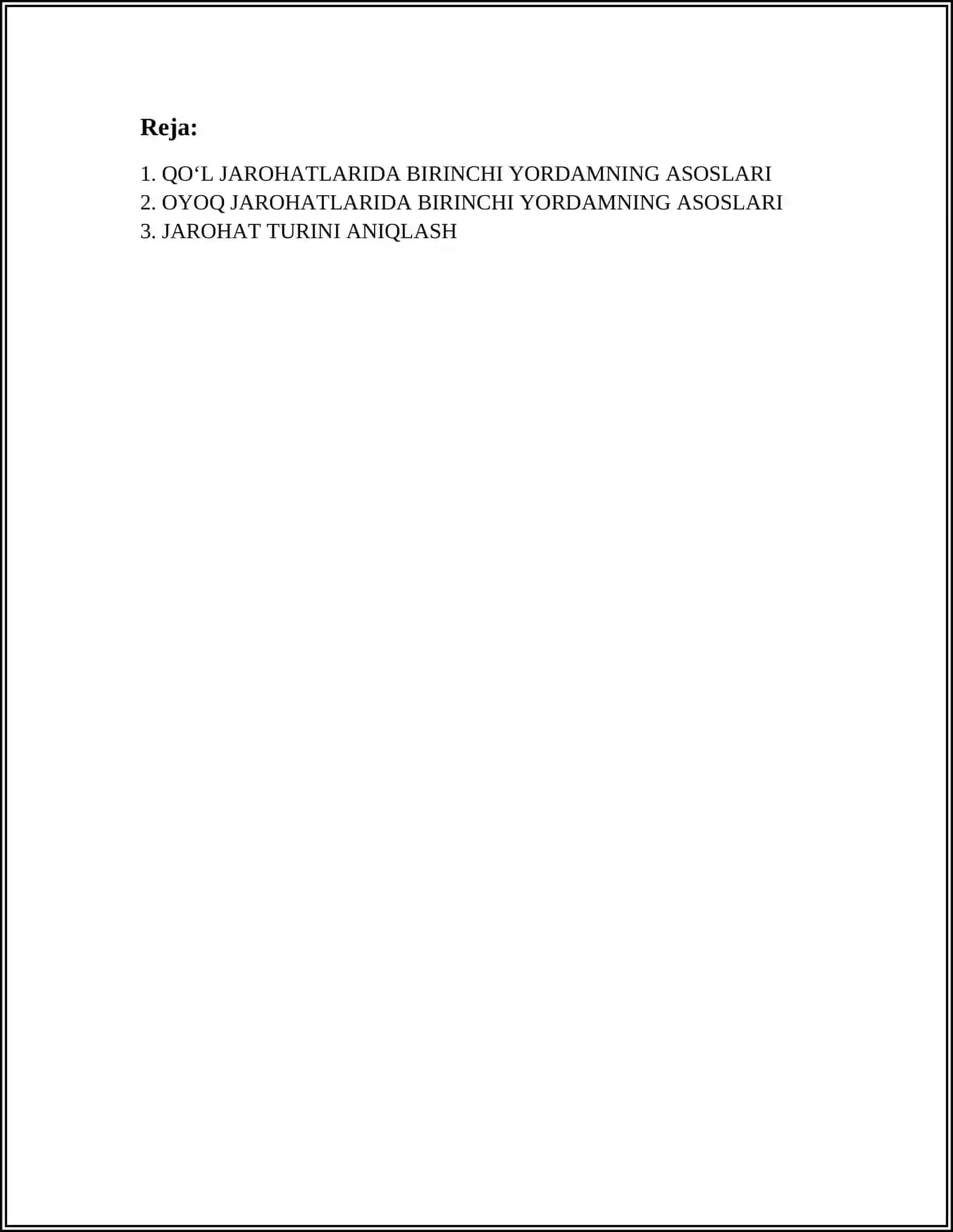 QOʻL VA OYOQ JAROHATLARIDA BIRINCHI YORDAM 2