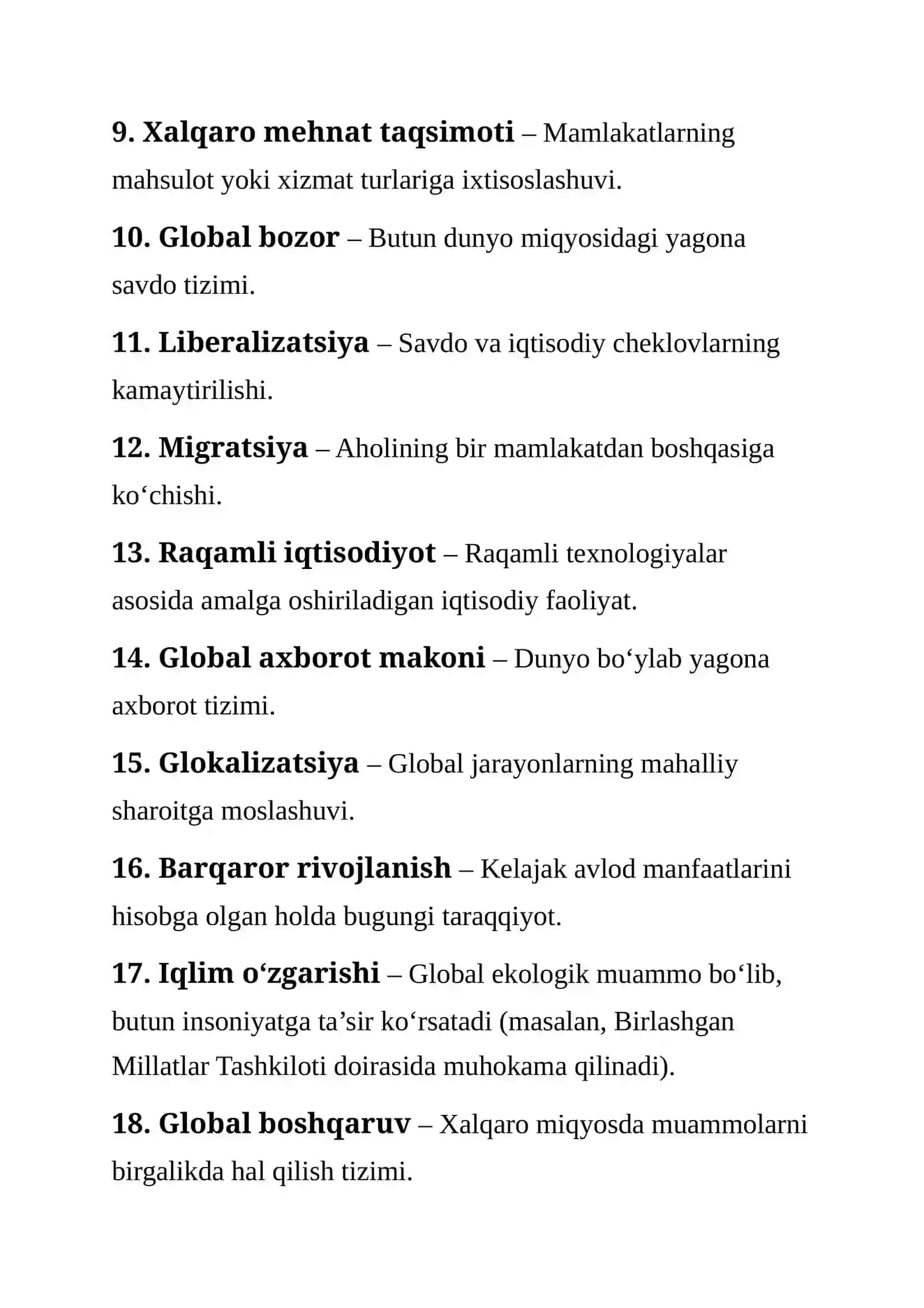 Globallashuv jarayonlarining rivojlanish yo’nalishlari 2