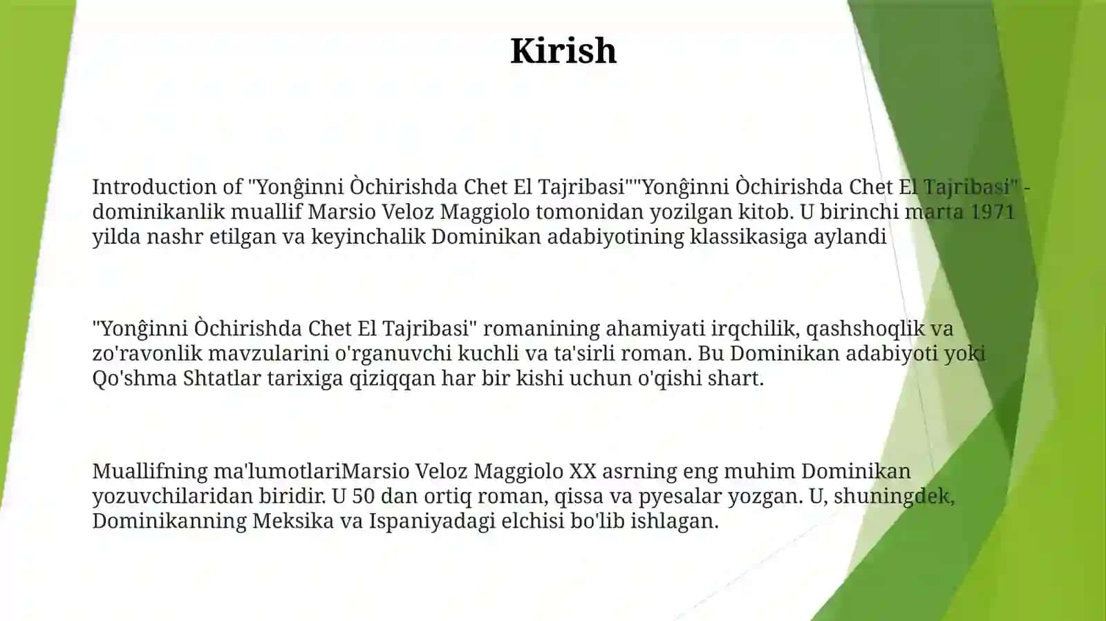 Yonĝinni Òchirishda Chet ElTajribasi 2