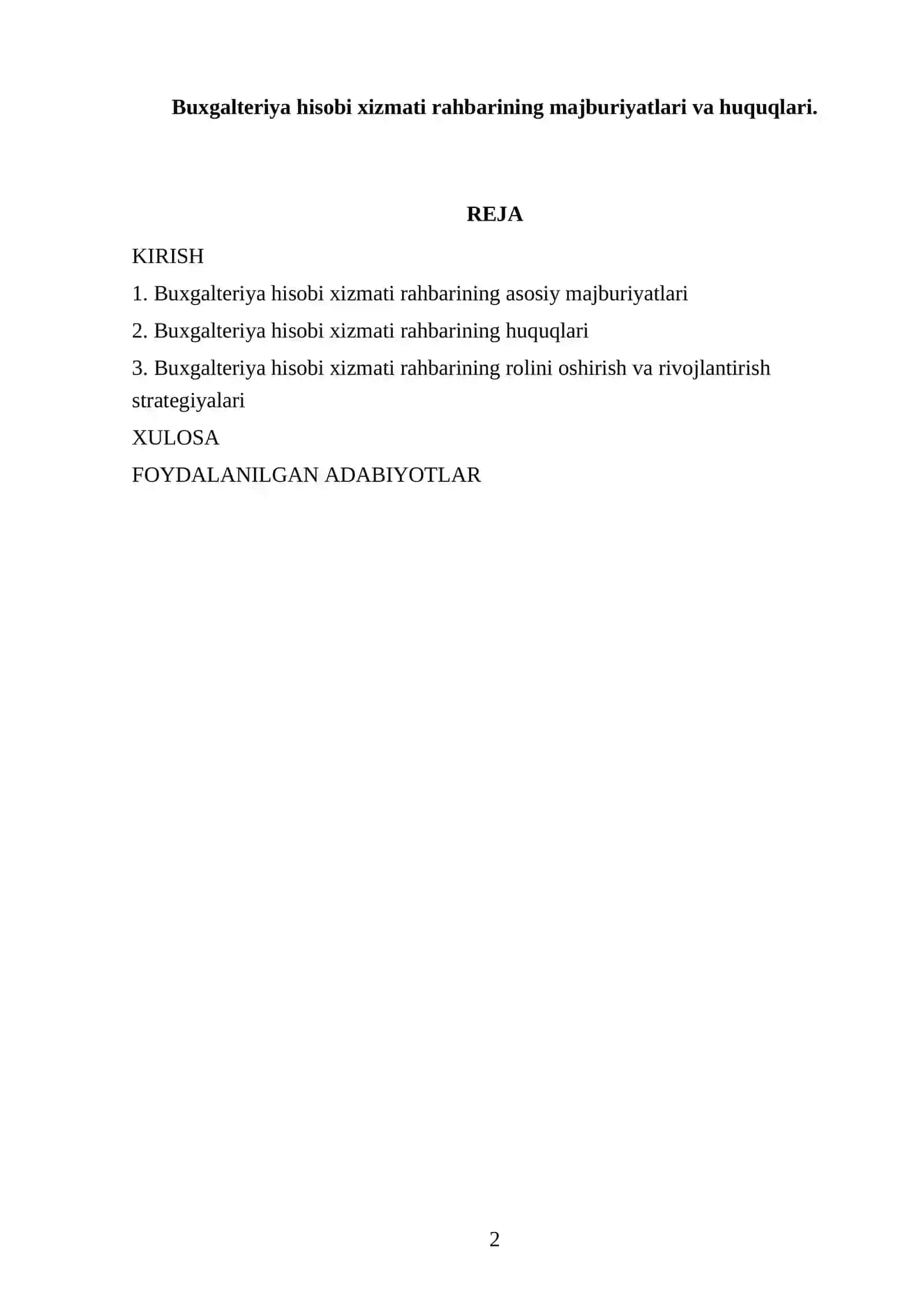 Buxgalteriya hisobi xizmati rahbarining majburiyatlari va huquqlari 2
