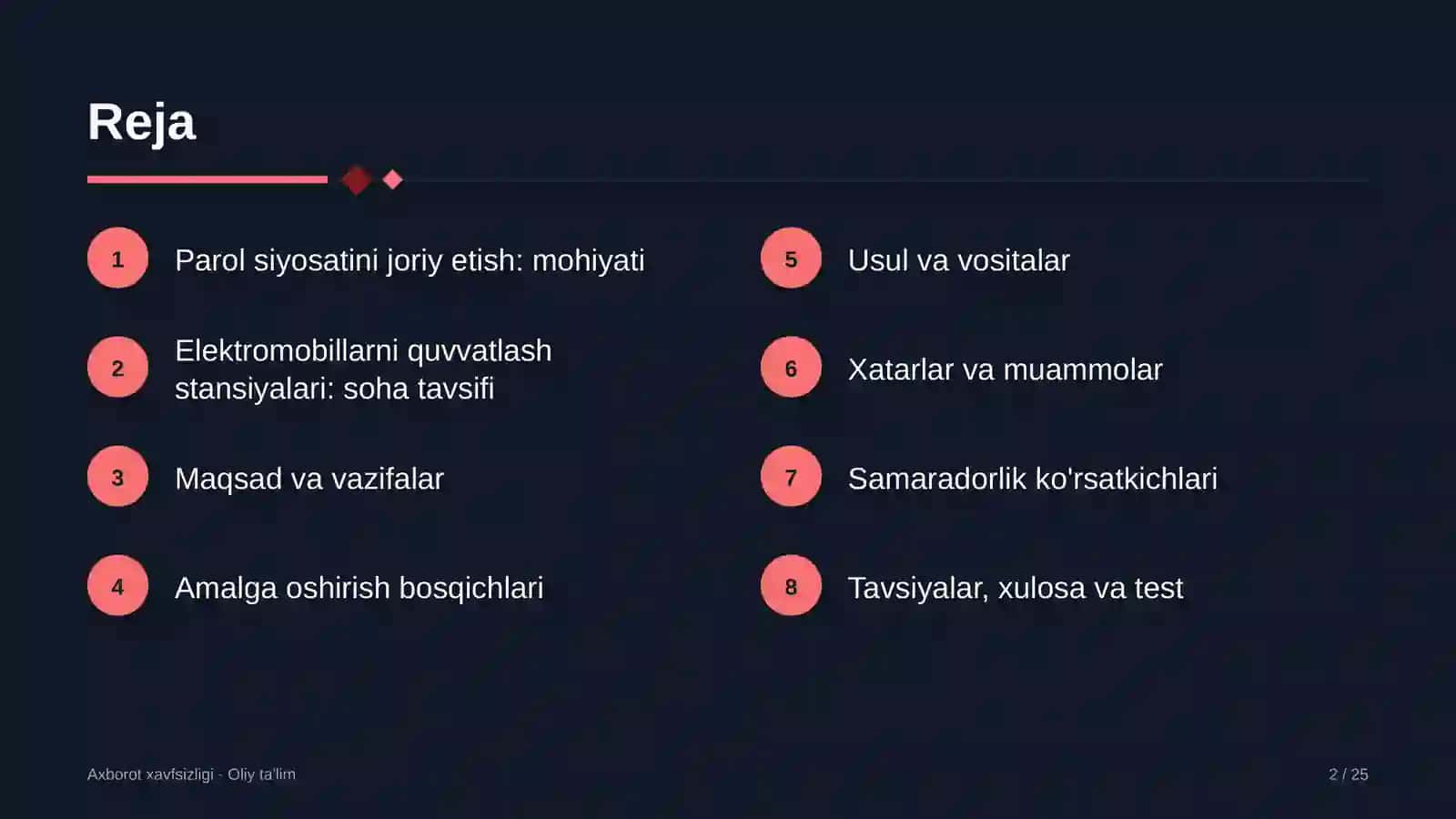 Elektromobillarni quvvatlash stansiyalarida parol siyosatini joriy etish 2
