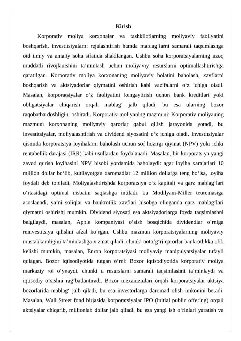 Korporativ moliyalari 2