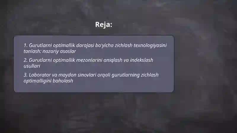 Gurutlarni optimallik darajasi bo'yicha zichlash texnologiyasini tanlash 2