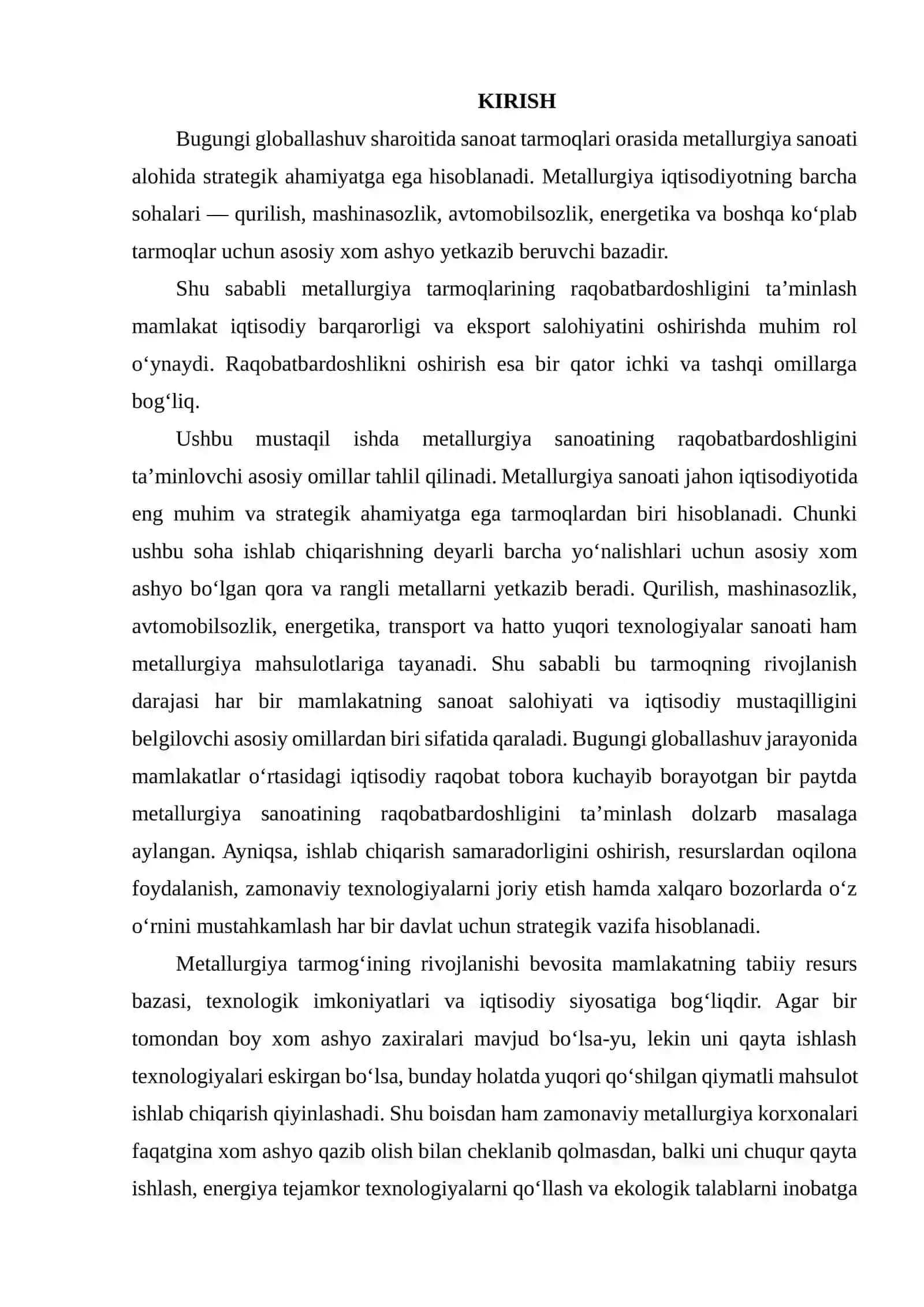 METALLURGIYA TARMOQLARINING RAQOBATBARDOSHLIGINI TA’MINLASH OMILLARI 2