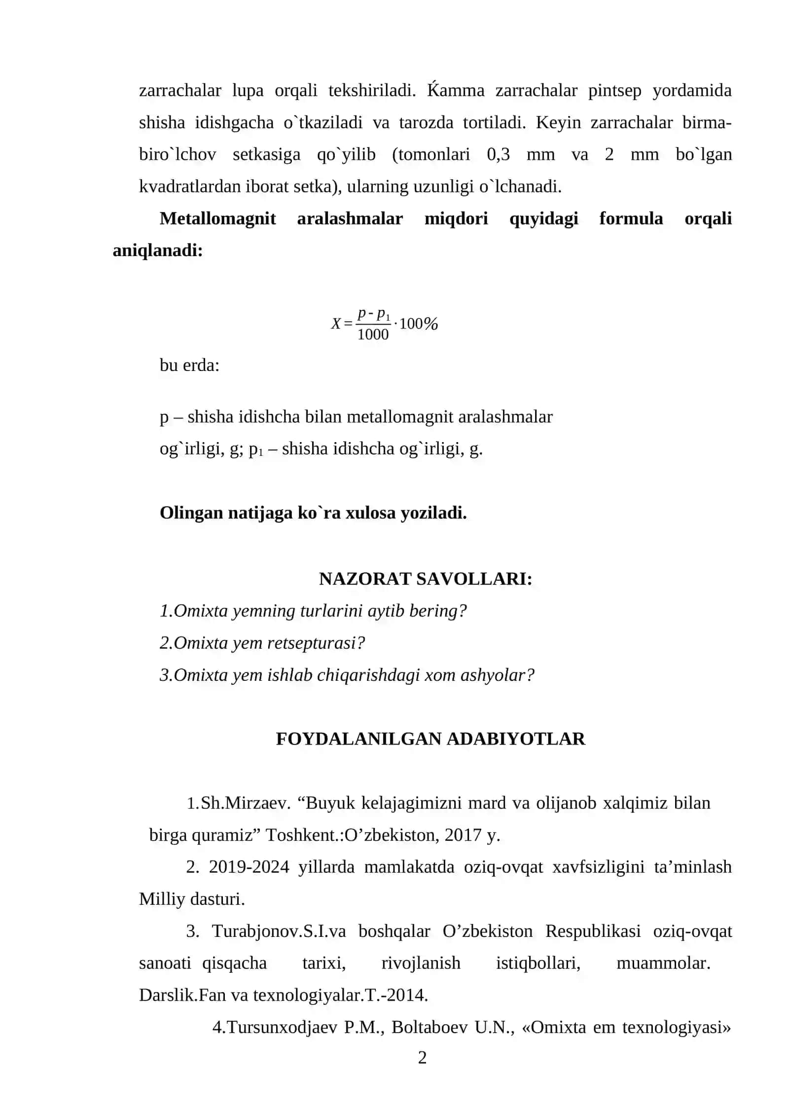 Omixta yem tarkibida metallomagnit aralashmalar miqdorini aniqlash 2