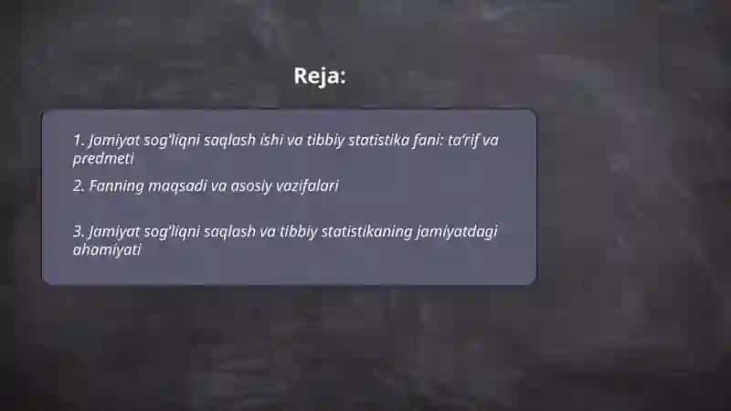 Jamiyat sogʻliqni saqlash ishi va tibbiy statistika fani 2