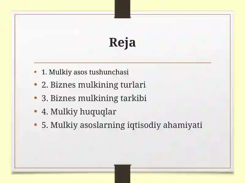 Biznes faoliyatining mulkiyasoslari 2