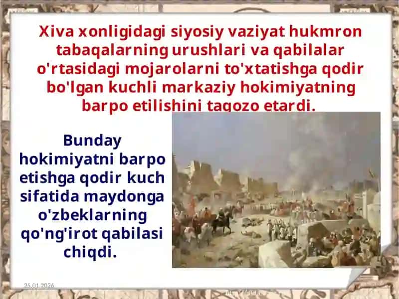 Xiva xonligida qo'ng'irotlar sulolasining hokimiyat tepasiga kelishi 2