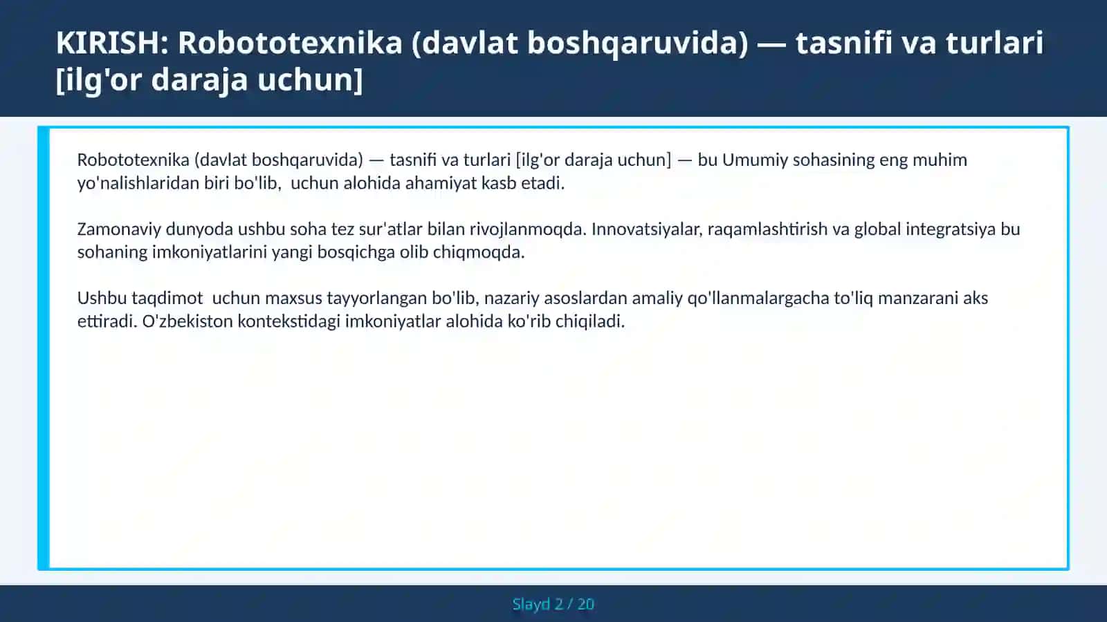Robototexnika (DAVLAT BOSHQARUVIDA) — TASNIFI VA TURLARI [ILG'OR DARAJA UCHUN] 2