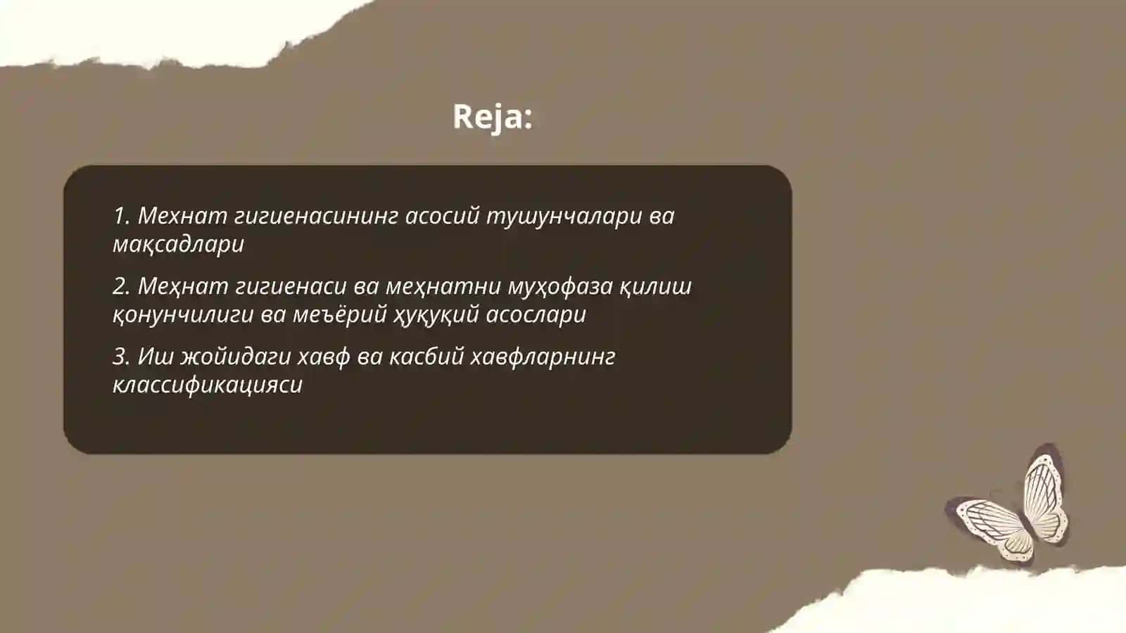 Мехнат гигиенасининг уммумий асослари ва Мехнатни мухофаза килиш 2