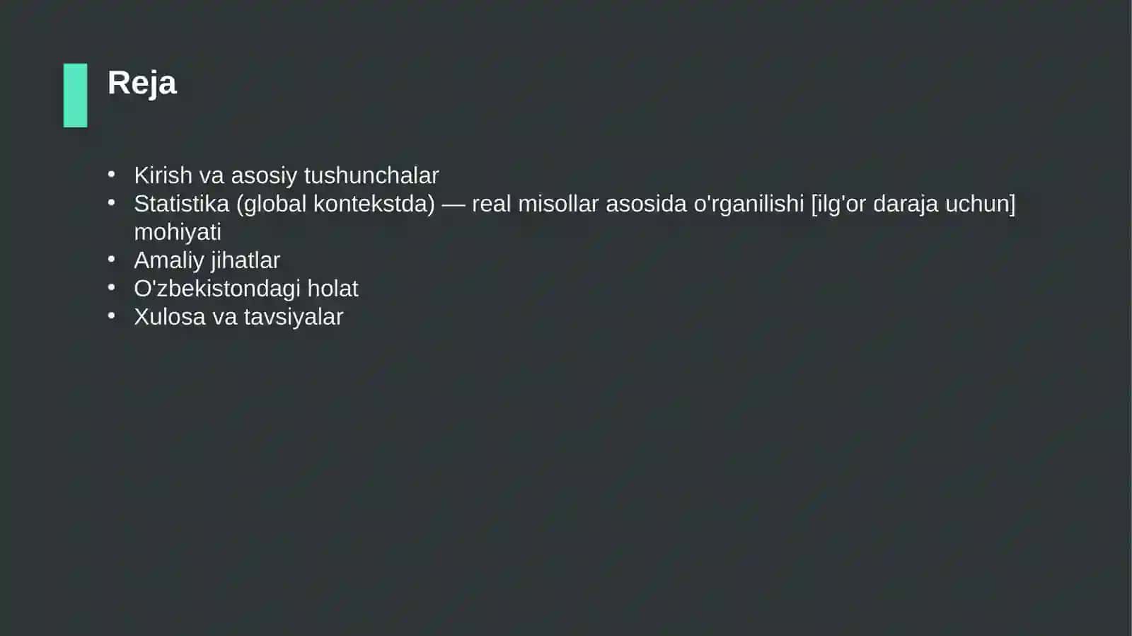 Statistika (global kontekstda) — real misollar asosida o'rganilishi [ilg'or daraja uchun] 2